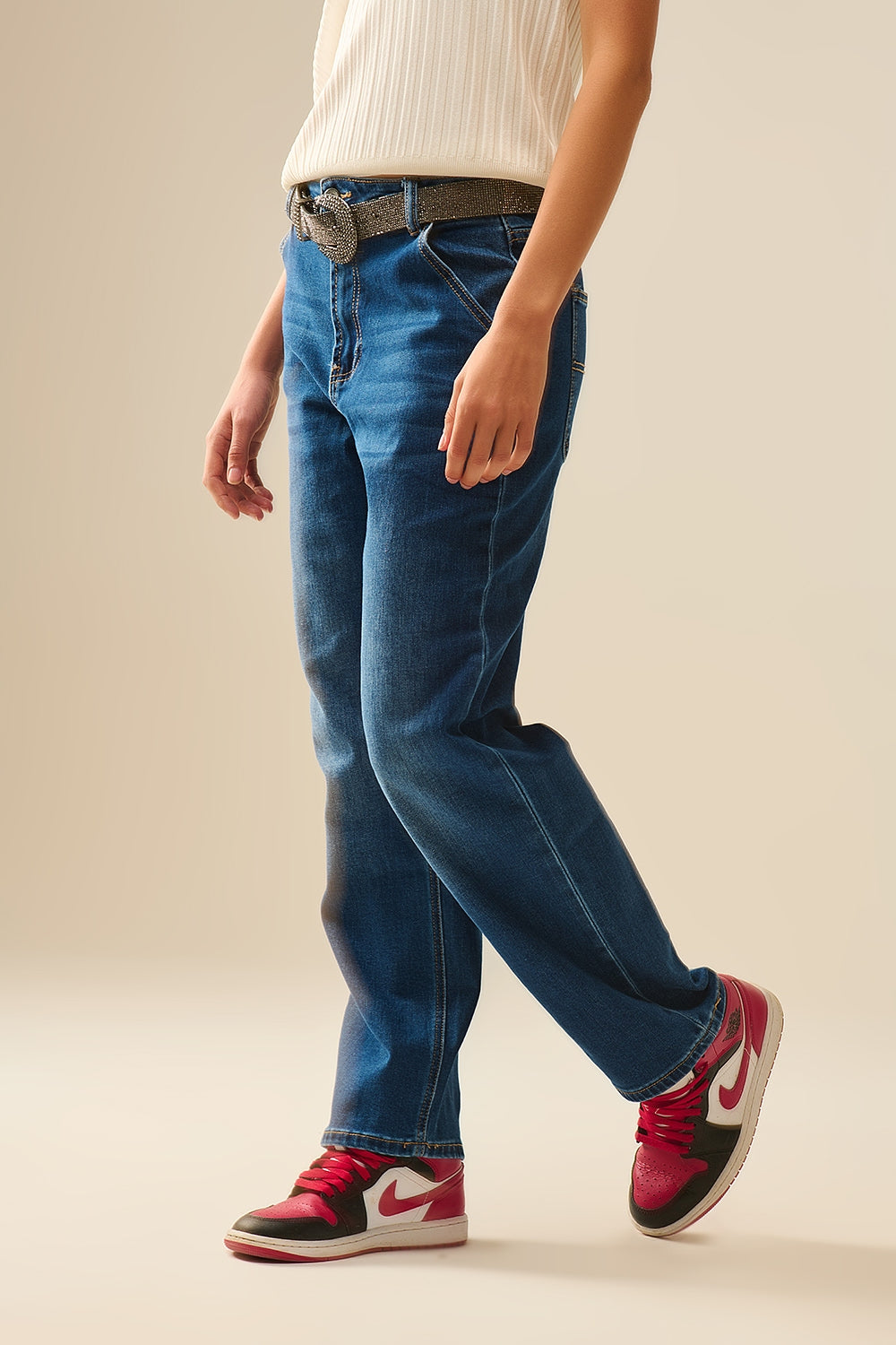 Straight Cut Medium Blue Jeans with Side Pockets - Perfect for Casual Wear, Office Outfits & Everyday Comfort