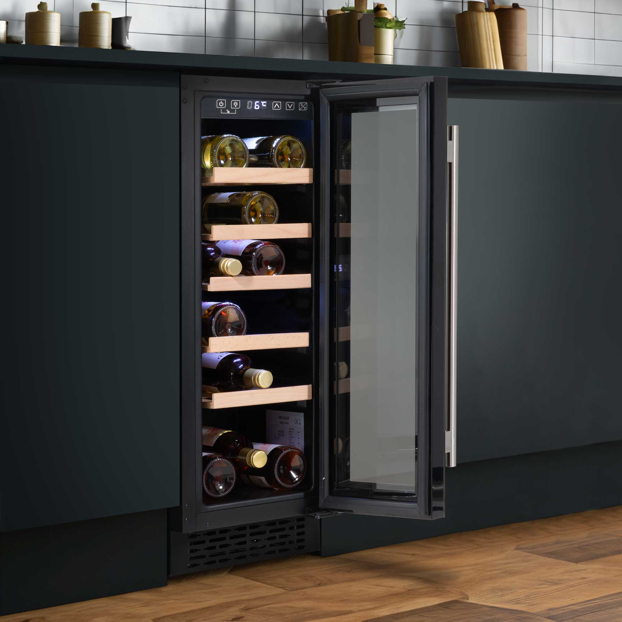 Baridi 20 Bottle 30cm Built-In Wine Cooler Refrigerator - Digital Touchscreen Control, Quiet Operation, Perfect for Kitchen, Bar, or Dining Room Wine Storage