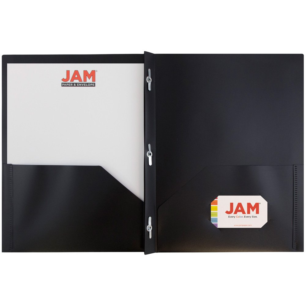 JAM Paper Medium Weight Plastic Presentation Folder with Metal Prong Fastener Clasps - Black - 96 Pack - Perfect for Office, School, and Business Document Organization
