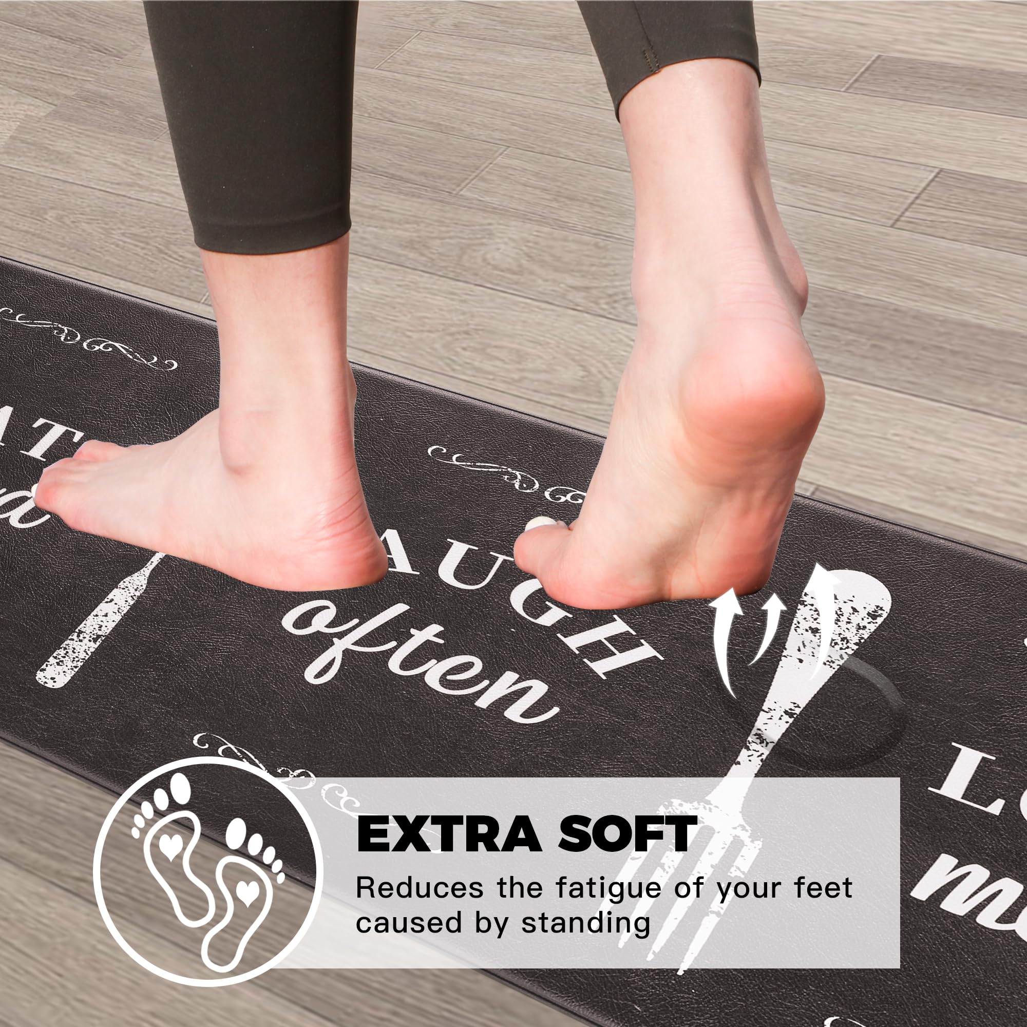 KOKHUB Anti-Fatigue Kitchen Mat Set of 2 - 1/2 Inch Thick Cushioned Waterproof Floor Mats with Non-Slip Backing, Washable for Home & Office - Perfect for Standing Desks, Sink Areas & Farmhouse Kitchens