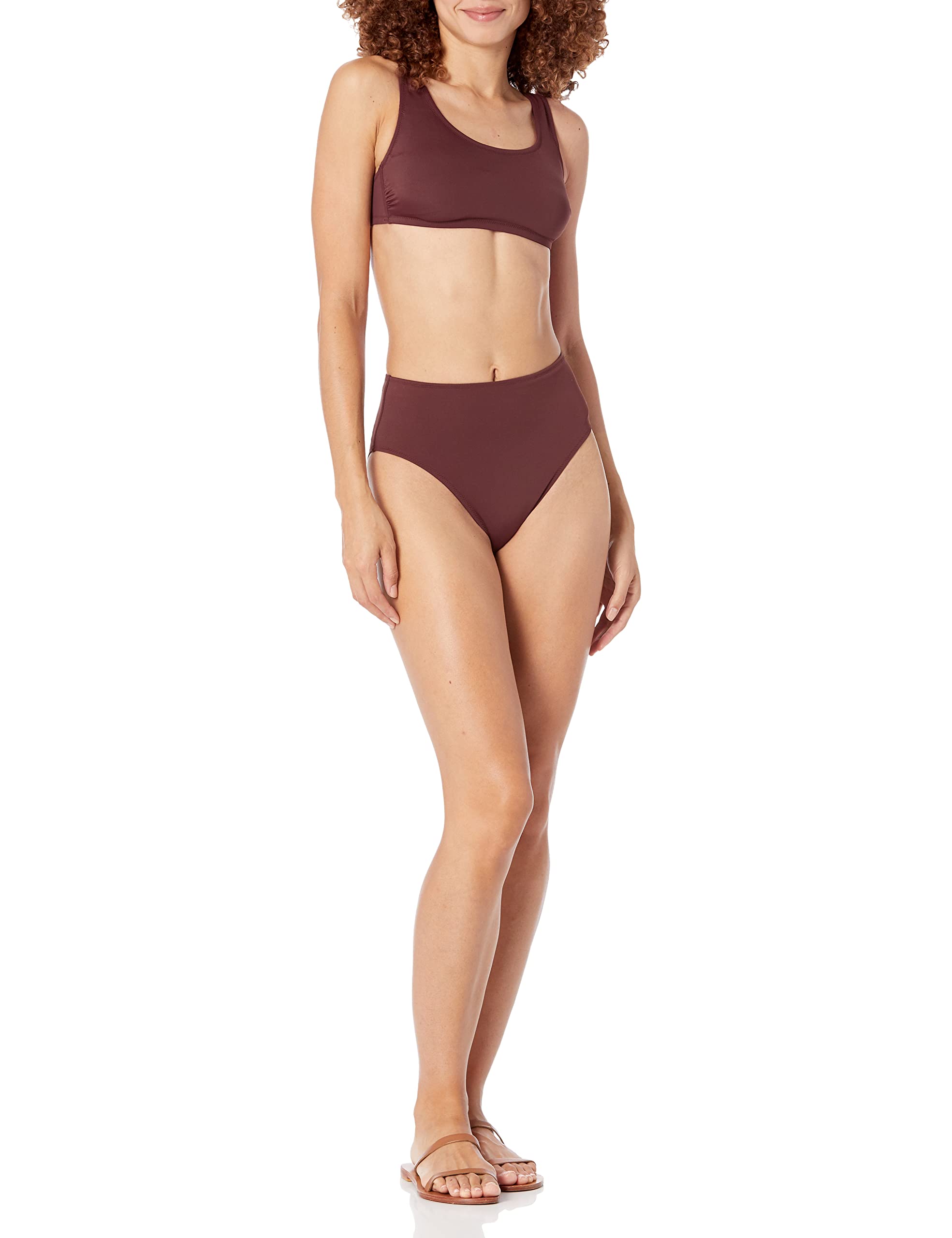 Amazon Essentials Women's Scoop Neck Swim Crop Top - Comfortable Swimwear for Beach, Pool & Vacation | Plus Size & Adjustable Straps