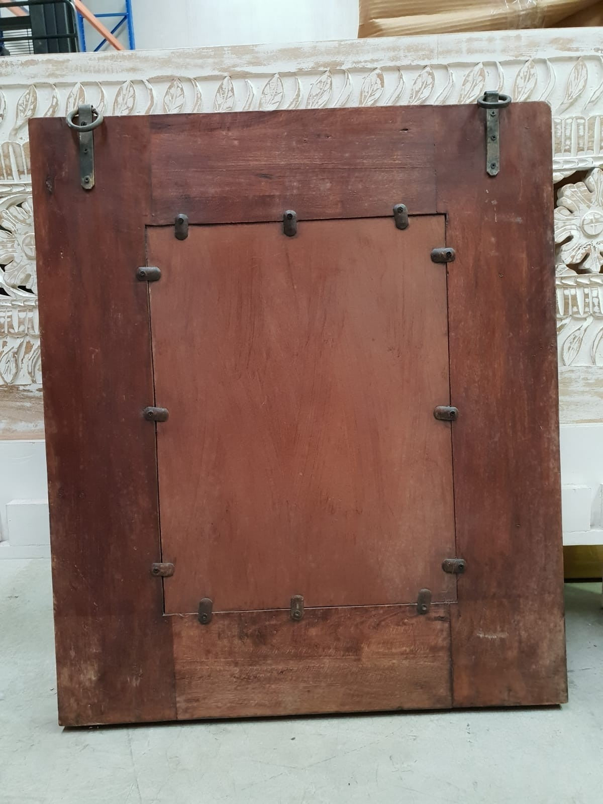 Handmade Indian Wood Carved Mirror Frame - Brown, 90x5x90 cm - Traditional Home Decor for Living Room, Bedroom & Entryway