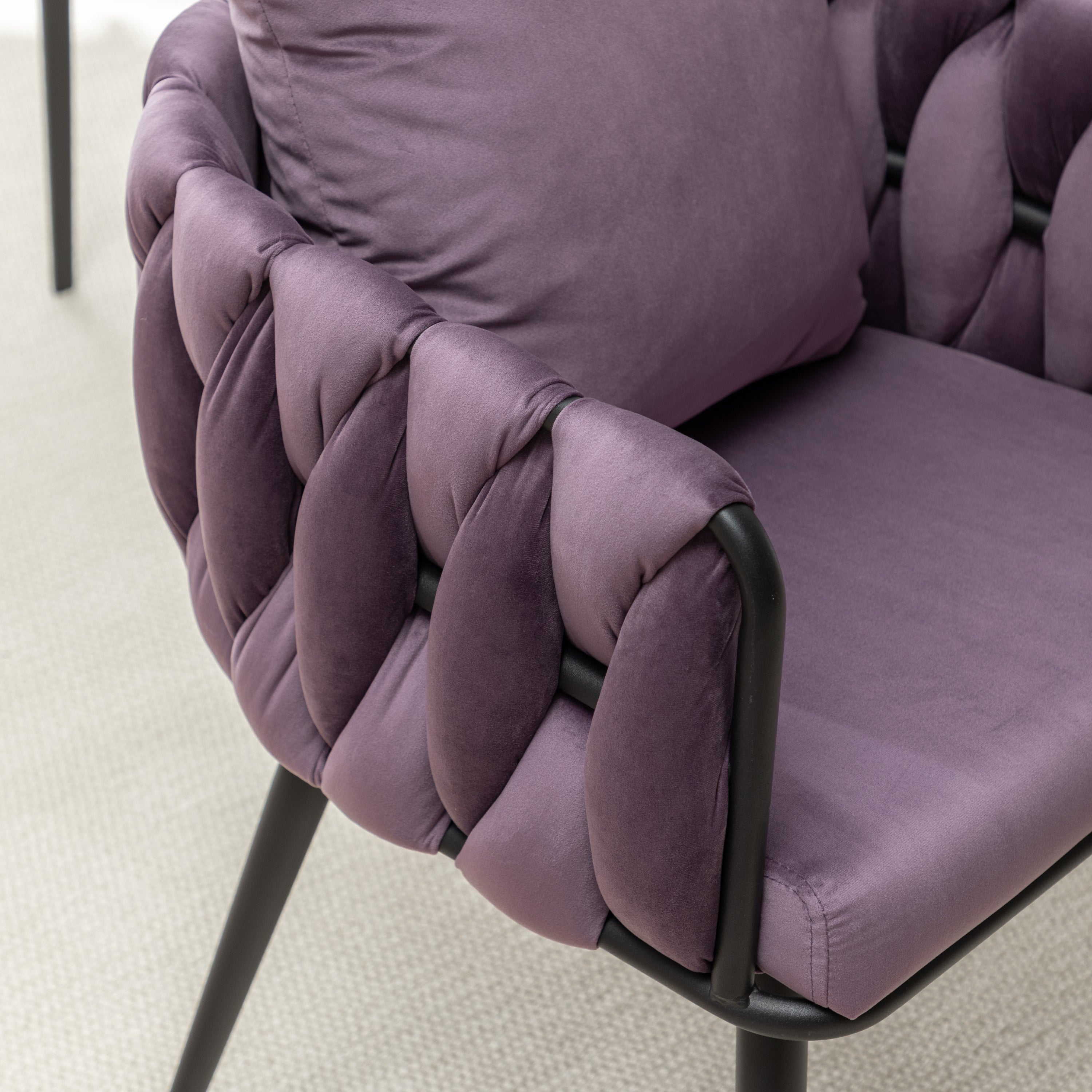 Dark Purple Velvet Dining Chairs Set of 2 - Modern Hand-Woven Upholstered Accent Chairs with Black Metal Legs for Living Room, Kitchen, Dining Room & Vanity - Perfect for Entertaining, Relaxing & Home Decor