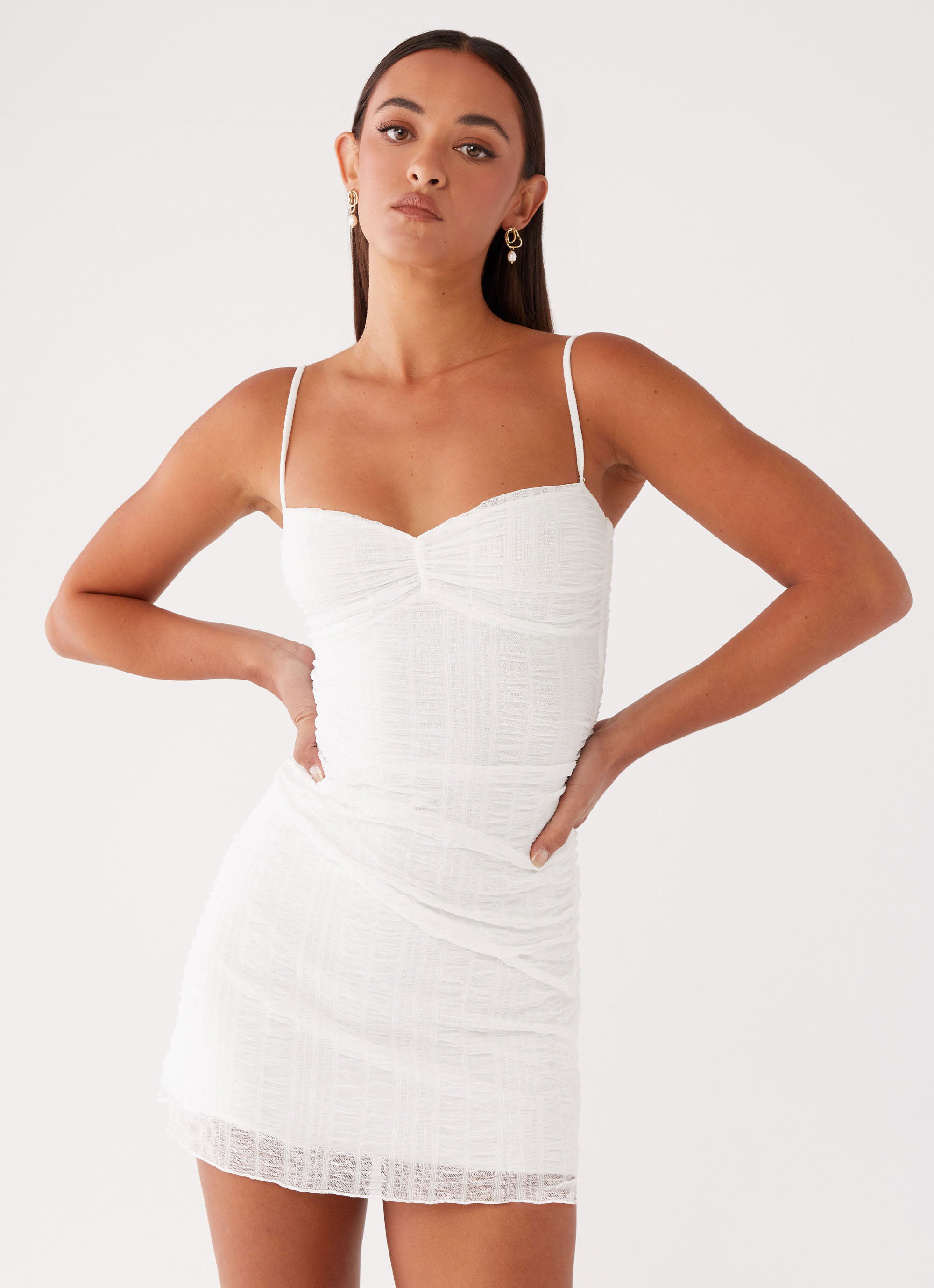 Arden Mesh Mini Dress for Women - Sexy White Summer Party Dress for Night Out, Clubwear, Beach Cover Up