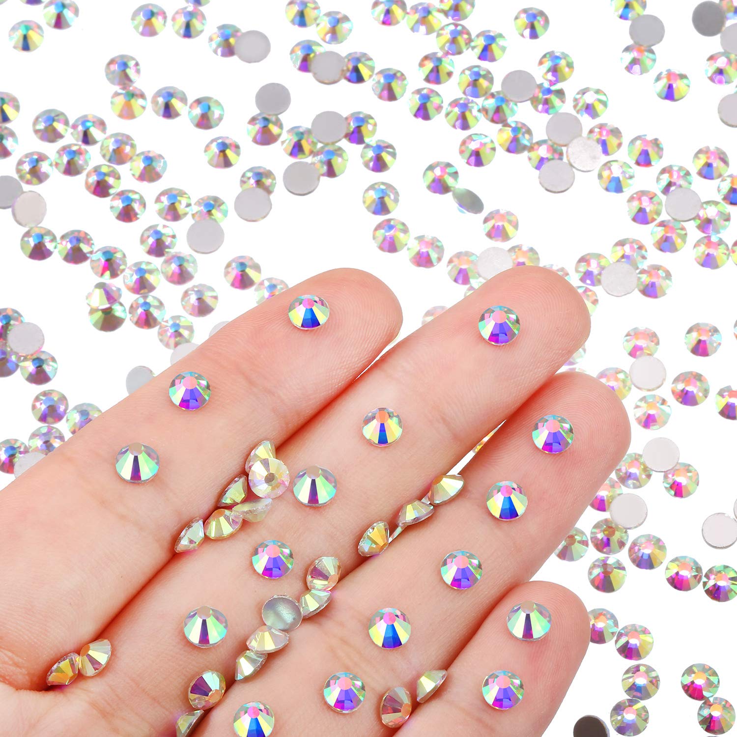 1440 Pack Crystal Flat Back Rhinestone Round Diamante Gems for DIY Crafts, Jewelry Making, Nail Art - Non-Self-Adhesive (Crystal AB, 5 MM) - Perfect for Costume Design, Scrapbooking & Home Decor