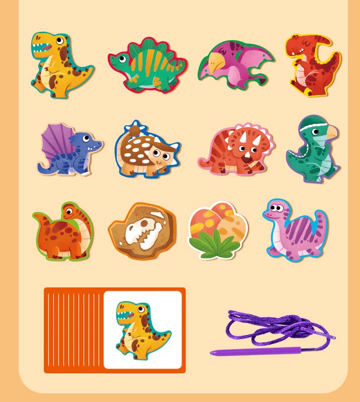 Montessori Wooden Threading Toys for Toddlers - Dinosaur, Traffic, Space, Insects, Animals & Fruits Lacing Beads - Fine Motor Skills Learning Toys for Preschool Boys & Girls - Perfect for Classroom, Homeschool & Early Childhood Development Activities