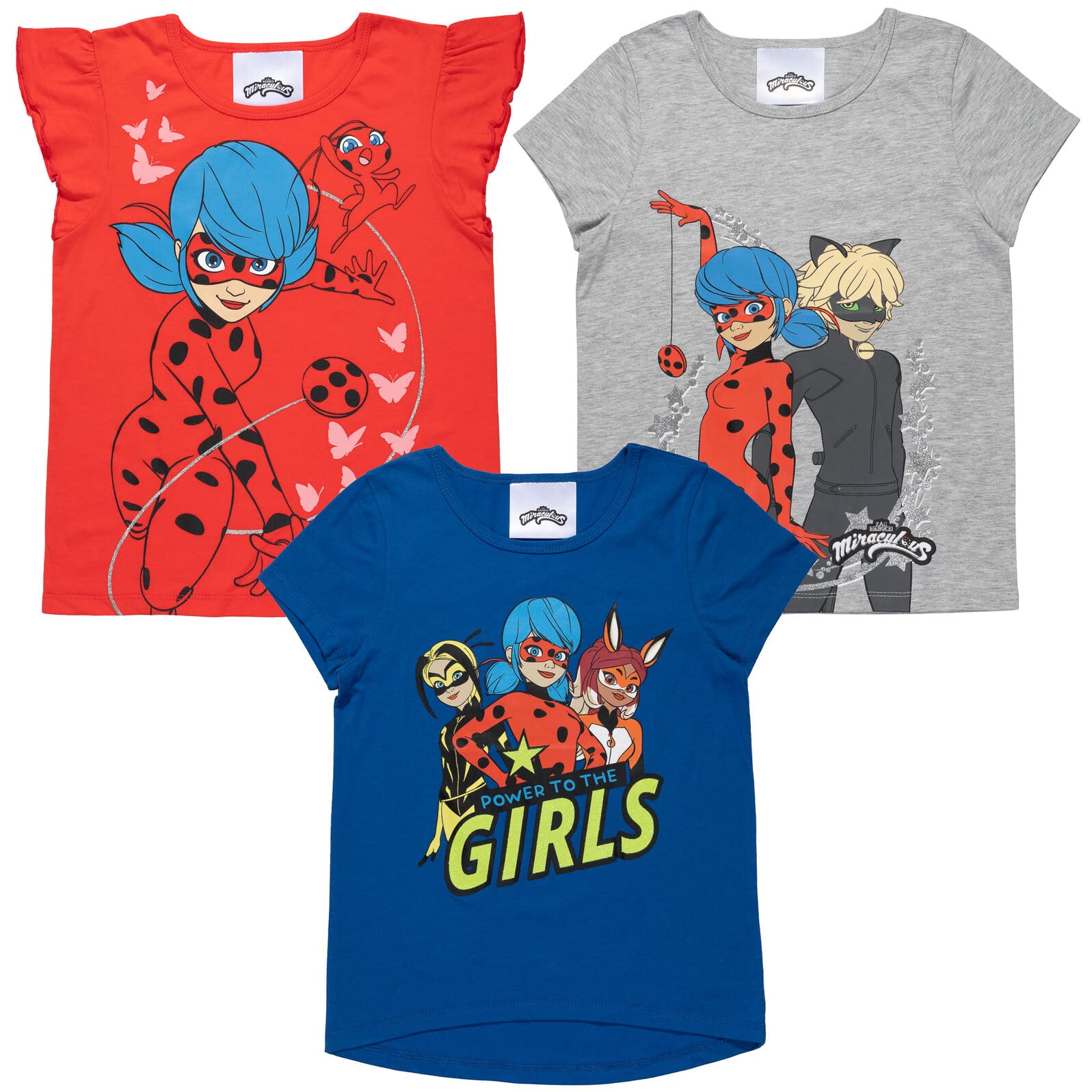 Miraculous Ladybug Cat Noir Rena Rouge Girls 3-Pack Graphic T-Shirts for Kids - Ages 4-14 | Cute Cartoon Character Tees for School, Playdates & Cosplay