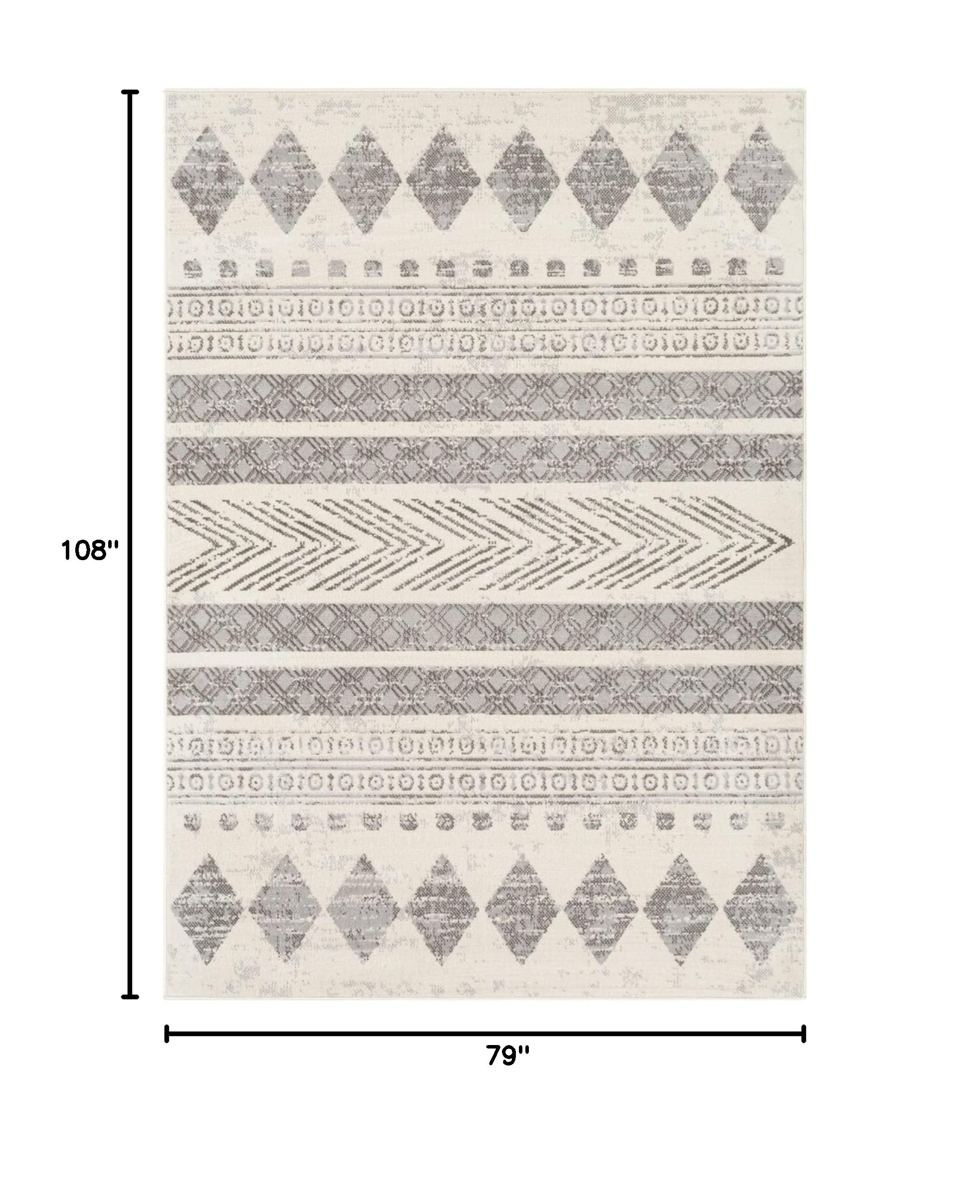 Mark&Day 6x9 Oosseld Global Light Gray Area Rug - Soft Grey Beige White Carpet for Living Room, Bedroom, Kitchen - 6'7