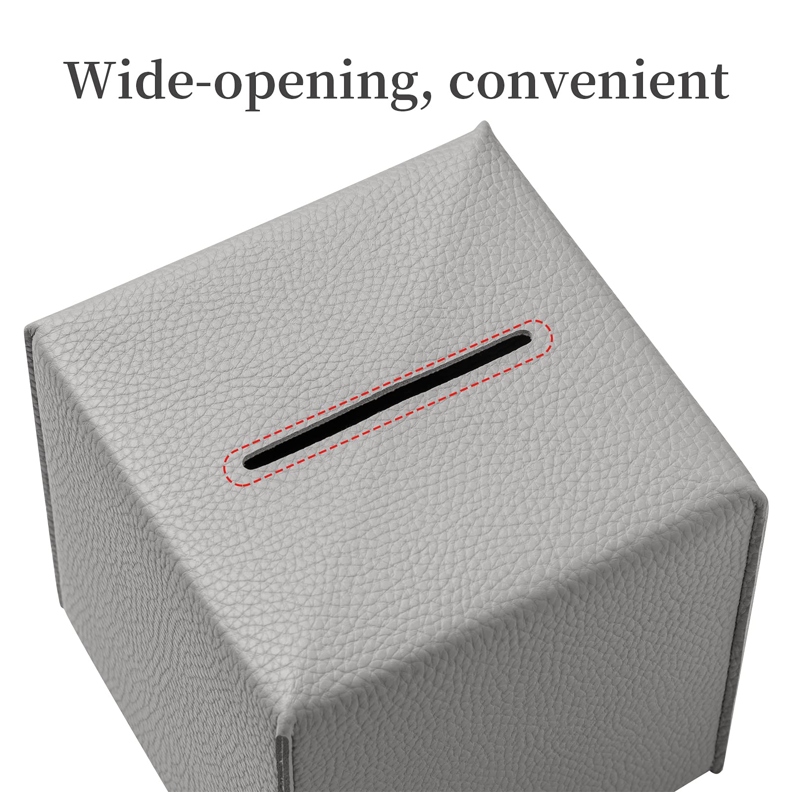 REGELETO 2 Pack Grey PU Leather Tissue Box Cover - Modern Square Tissue Holder with Bottom Belt for Home, Office, Car & Hotel Decor - 5