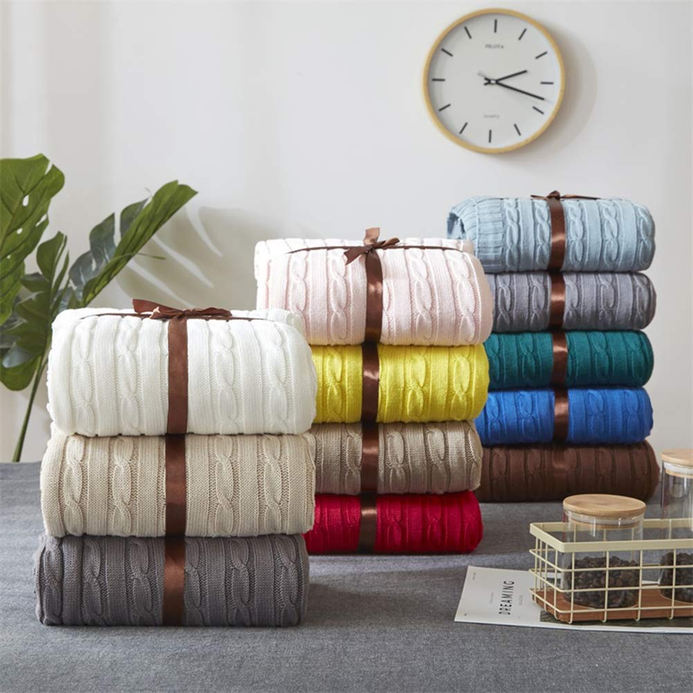 Cozy Cable Knit Throw Blanket - Soft Cotton Washable Sofa & Bed Blanket - Warm Knitted Weave Pattern for Living Room, Bedroom & Travel