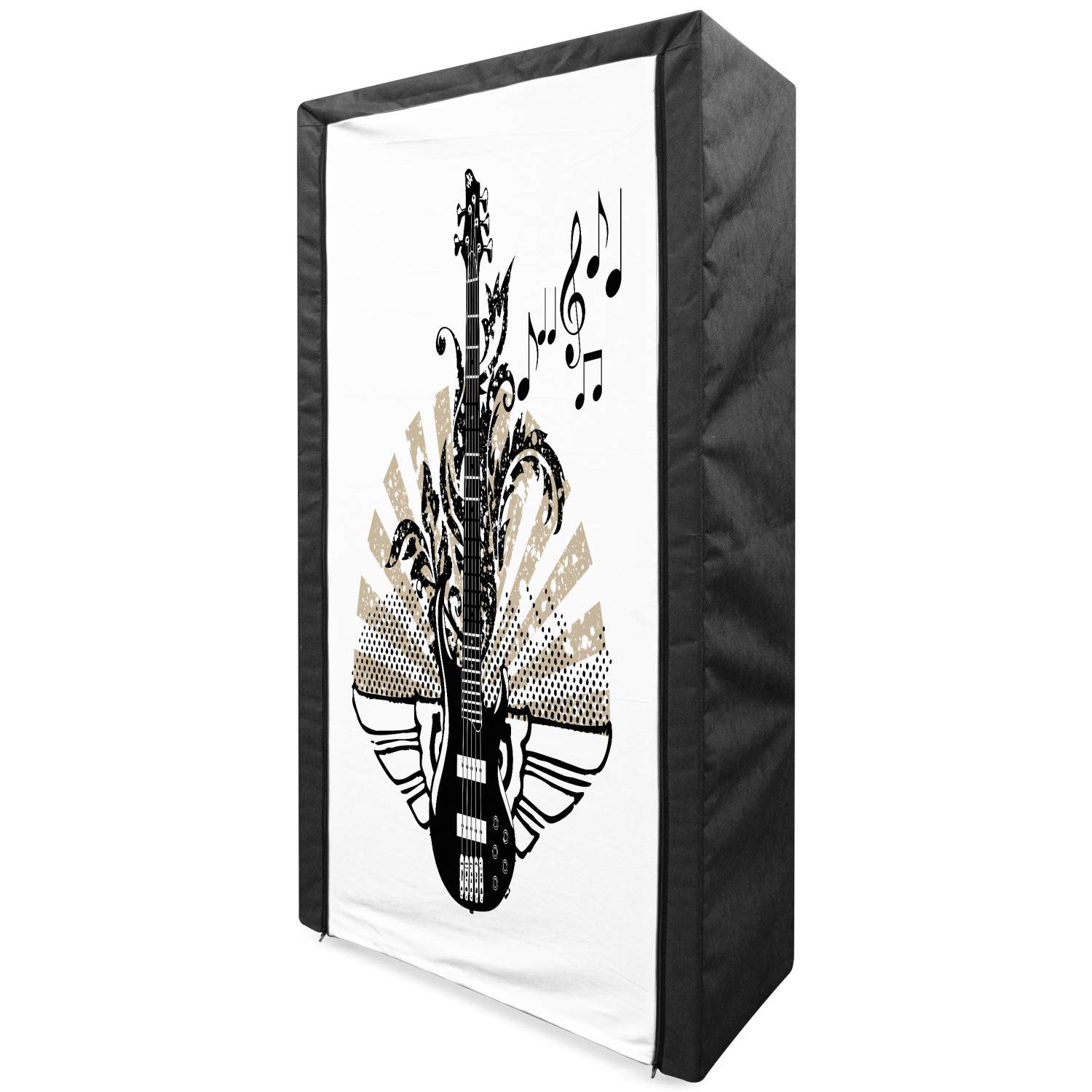 Ambesonne Guitar Themed Portable Fabric Wardrobe - Geometric Stripes & Music Notes Design - 33.5