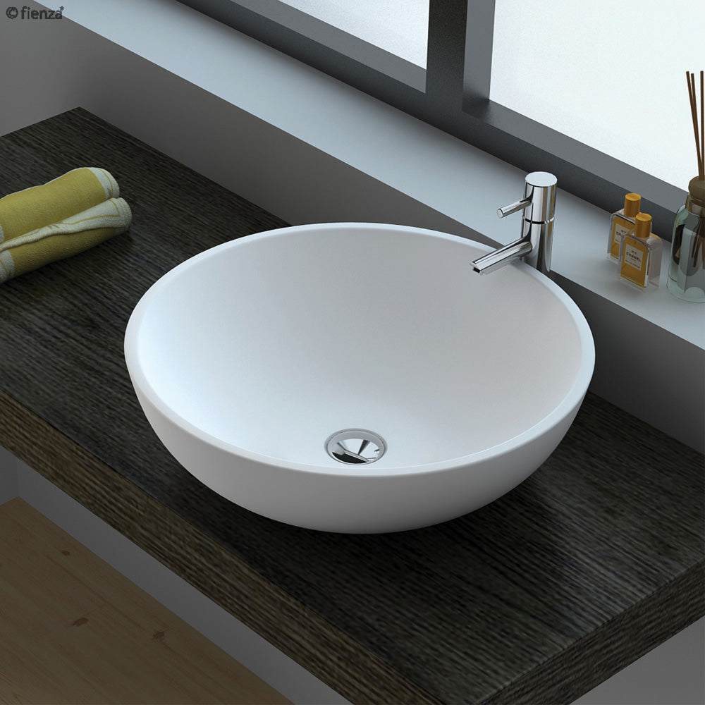 Fienza CSB038 Lexy 15-Inch Countertop Solid Surface Bathroom Sink in Matte White - Perfect for Modern Vanities and Powder Rooms