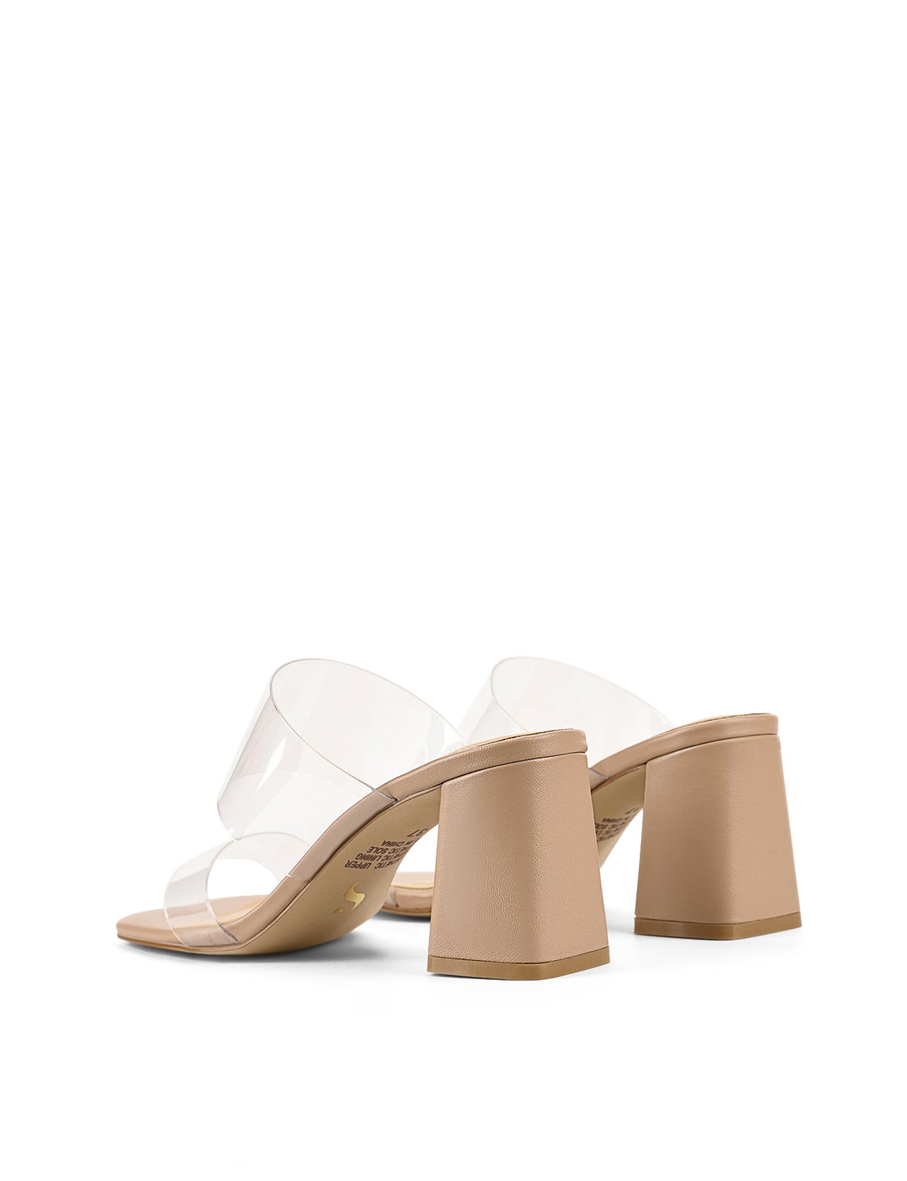 Strife Block Heel Mules for Women - Comfortable Seashell Nude Leather & Vinylite Slides | Perfect for Office, Date Night & Summer Outfits