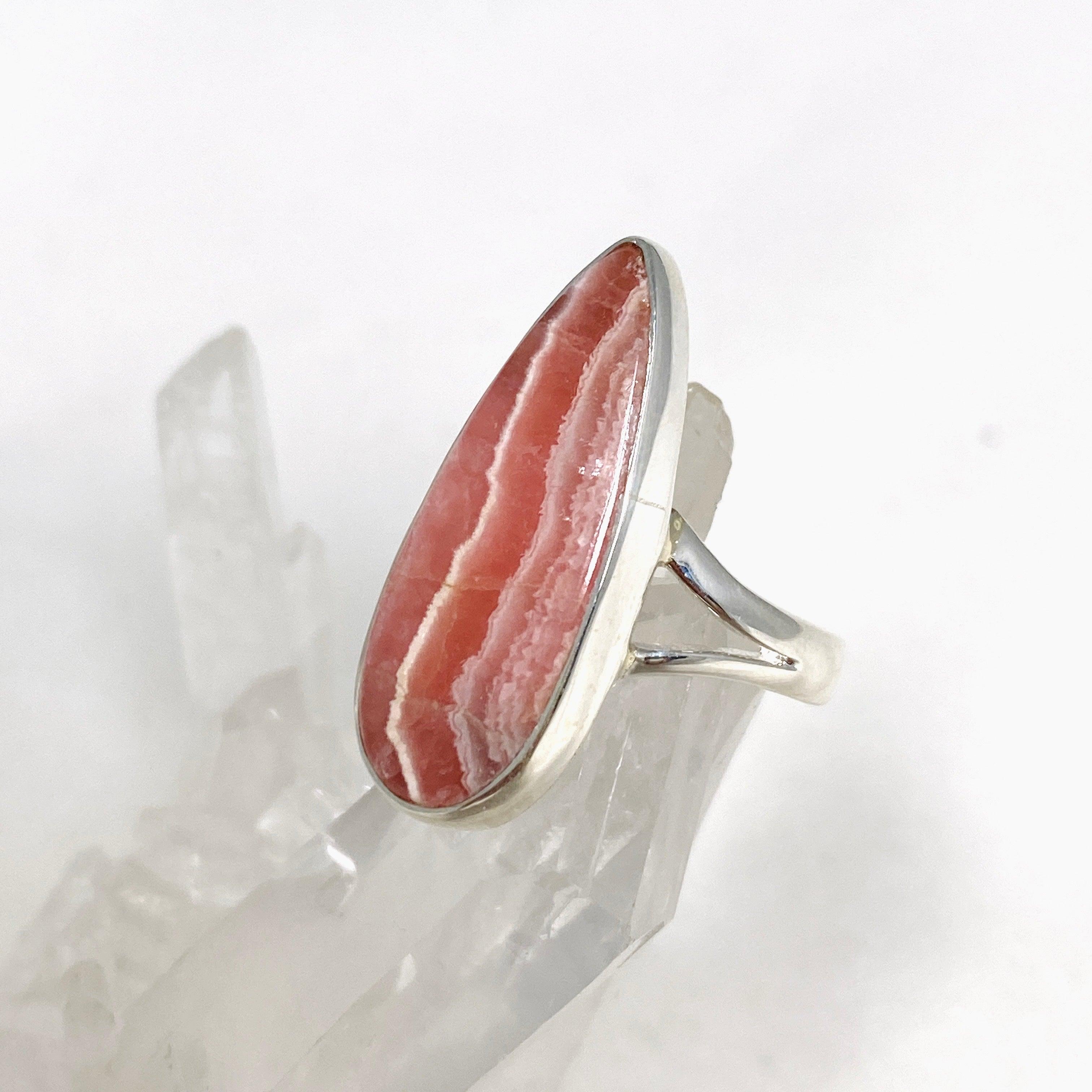 Rhodrosite Teardrop Ring for Women - Size 7 Sterling Silver Jewelry KRGJ3162 - Perfect for Valentine's Day Gift, Anniversary & Special Occasions