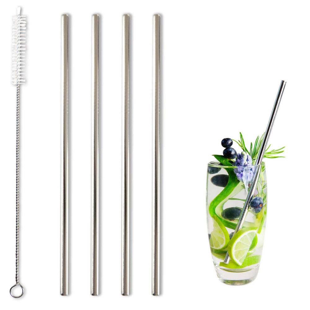 Eco-Friendly BarBados Stainless Steel Drinking Straws - 6 Pack Reusable Metal Straws for Smoothies, Iced Coffee & Cocktails | Dishwasher Safe, BPA-Free | Perfect for Home, Office & Travel Use
