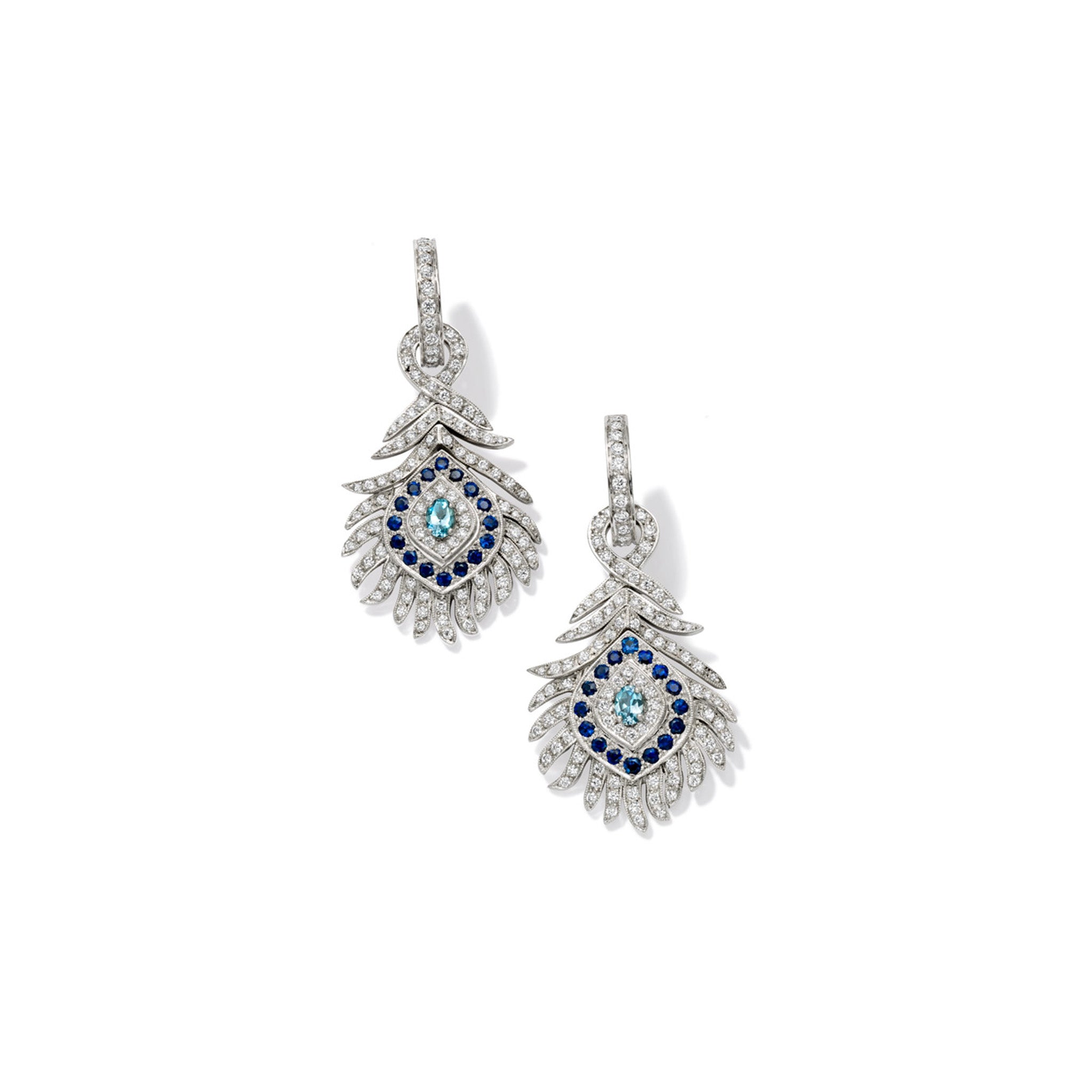 Peacock Octavia Drop Earrings 18K White Gold with Sapphire, Aquamarine & Diamonds | Elegant Jewelry for Weddings & Special Occasions