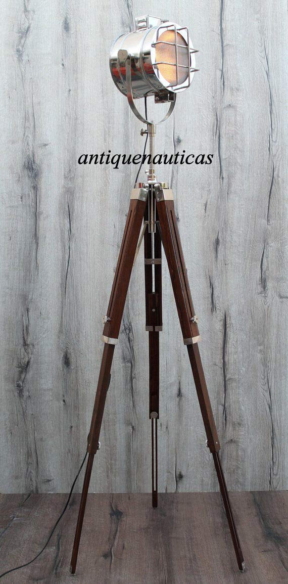 Vintage Retro Marine Floor Lamp - Nautical Spot Studio Tripod Floor Lamp with Adjustable Search Light for Living Room, Bedroom, or Office Decor