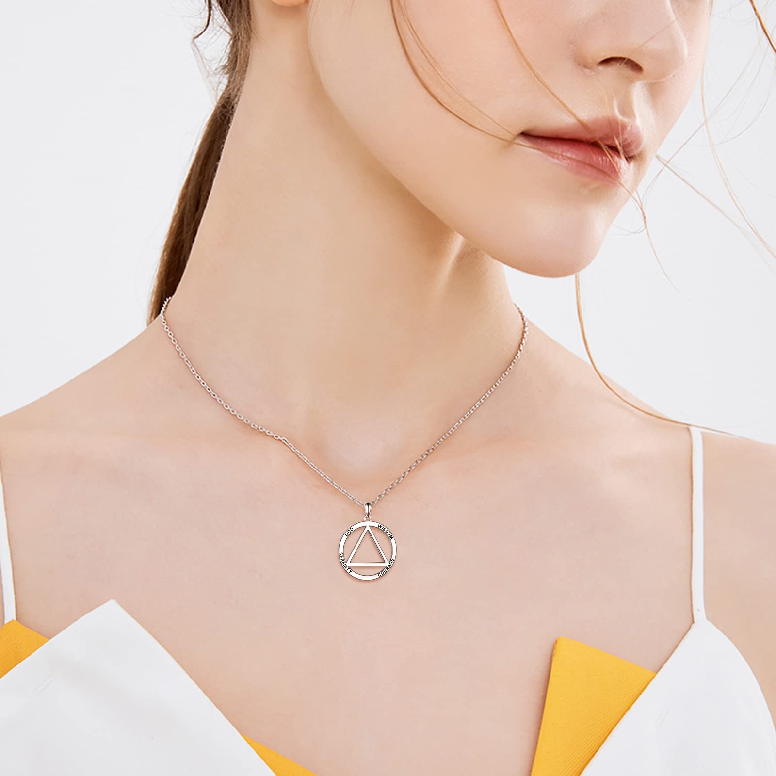 YAFEINI AA NA Gift Necklace - Sterling Silver Alcoholics Anonymous Recovery Symbol Pendant with Crescent Crystal | Sobriety Jewelry for Women & Men | Perfect for 12-Step Meetings, Recovery Milestones & Inspirational Gifting