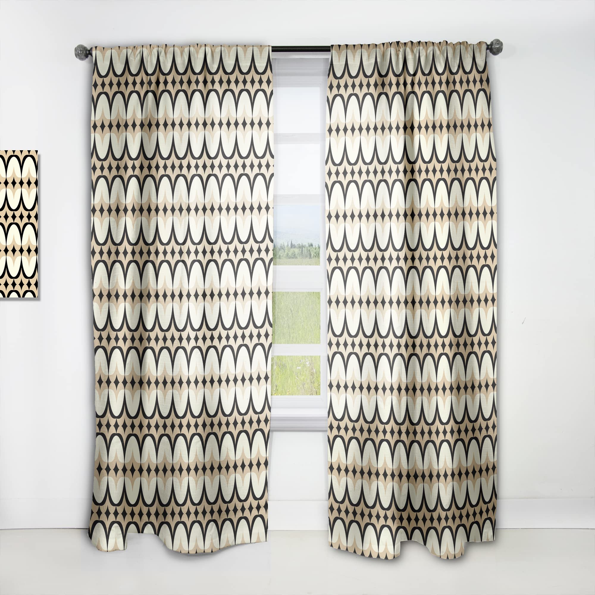 DesignQ Abstract Retro Geometric Pattern Thermal Insulated Curtains - Single Panel 52x108 Inches - Blackout Drapes for Bedroom & Living Room - Perfect for Home Decor & Light Control
