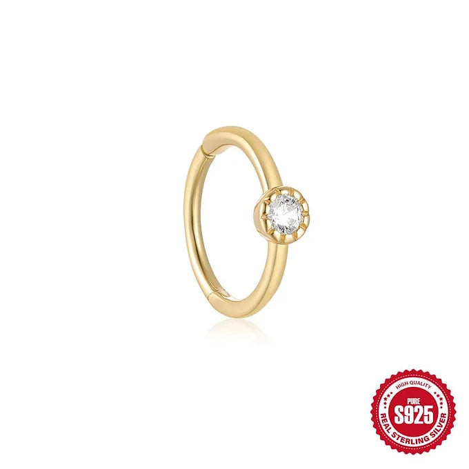 Simple Gold Huggies Hoop Earrings with CZ Stones - 8mm Cartilage Hoops for Women | HC019 | Perfect for Everyday Wear, Parties & Gifts