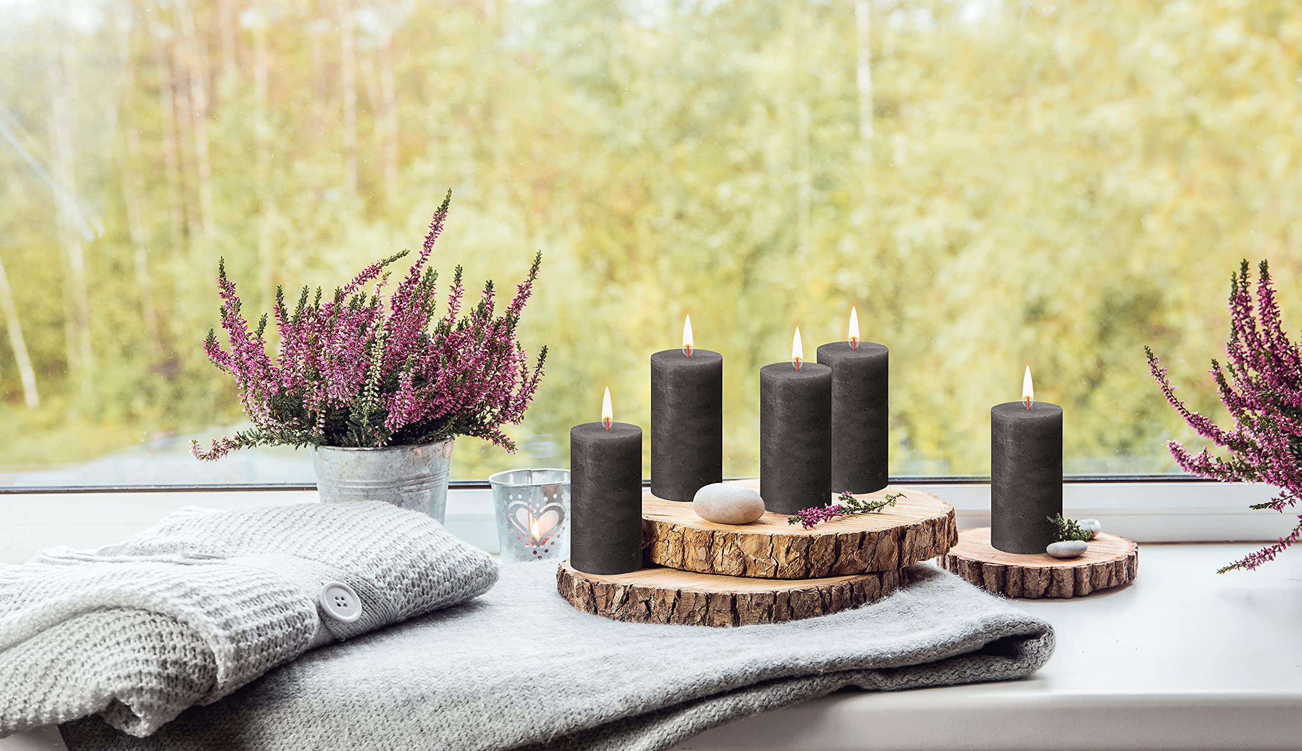 BOLSIUS 4 Pack Black Rustic Pillar Candles - 2.75 x 5 Inches Unscented Dripless Smokeless Candles - Natural Plant-Based Wax for 60 Hours Burn Time - Premium European Quality for Wedding, Dinner Party & Home Decor