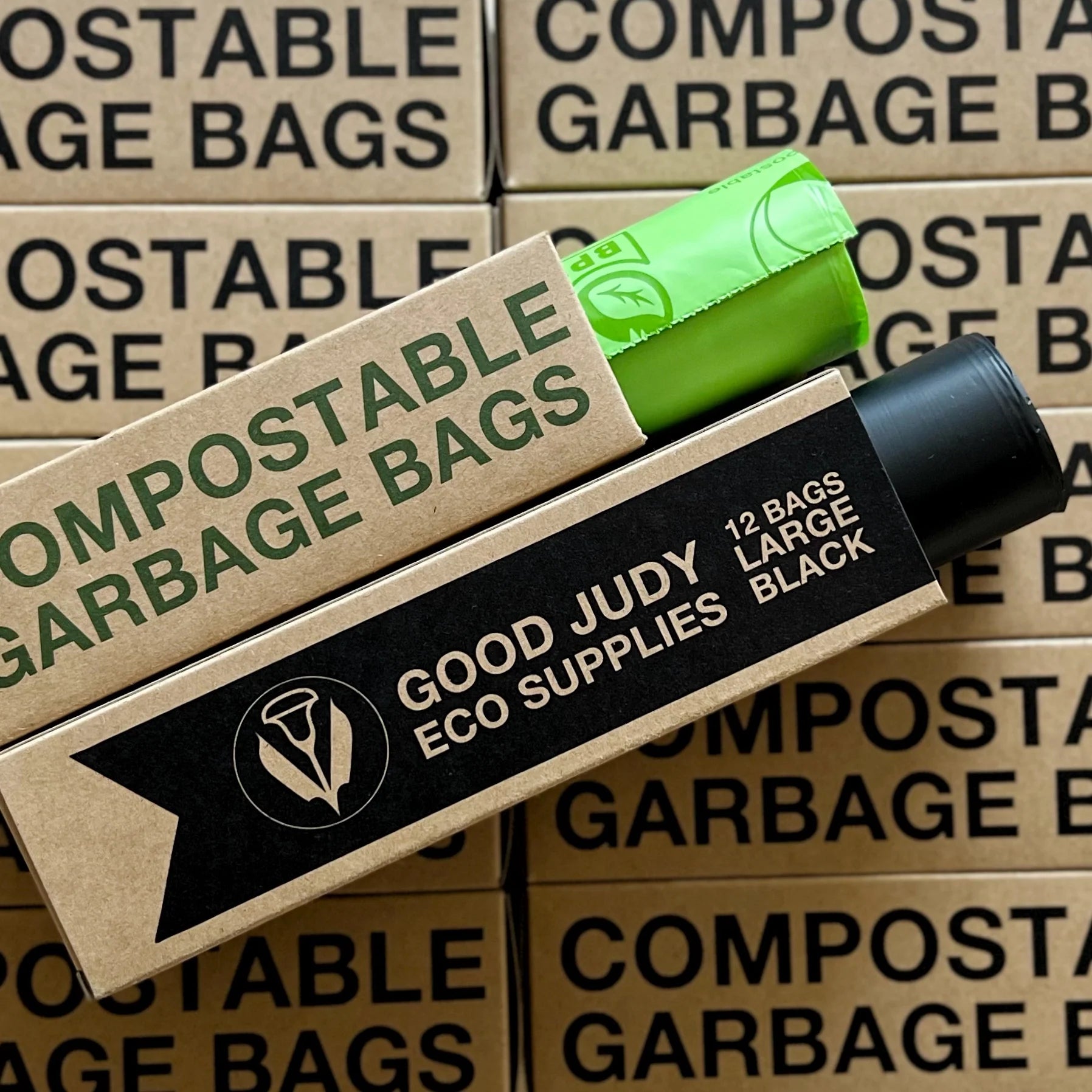 Eco-Friendly Compostable Large Black Trash Bags - Heavy Duty 13 Gallon Kitchen & Yard Waste Bags for Sustainable Home & Outdoor Use