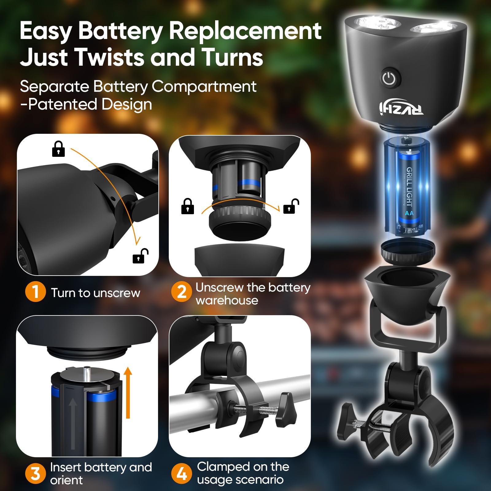 **Grill Light for BBQ - 2 Brightness Settings, Battery Included - Perfect Outdoor Grilling Accessories for Men, Father's Day Gifts for Dad & Husband - Ideal for Nighttime Grilling, Camping, and Backyard BBQs**