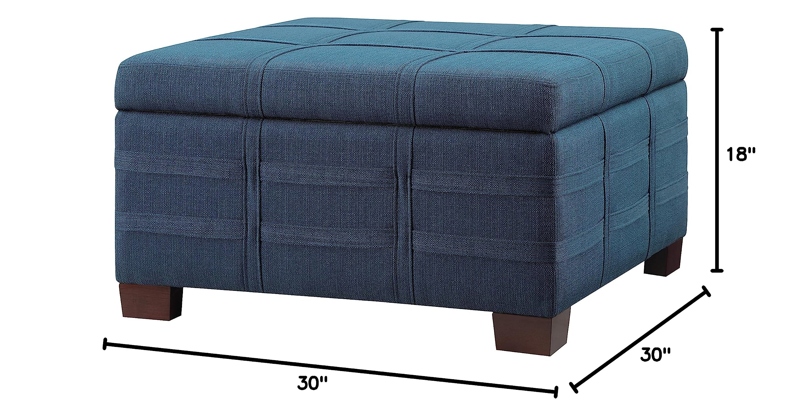 OSP Home Furnishings Detour Strap Square Storage Ottoman with Sliding Tray & Hinged Lid - Azure Fabric Upholstered Footrest Bench for Living Room, Bedroom & Home Decor