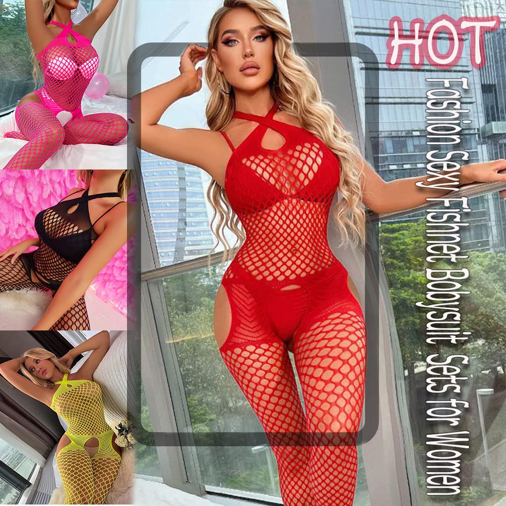 Mom & Myaboys Women's Fishnet Bodystocking - Sexy Lingerie Bodysuit with Sheer Stockings | Perfect for Valentine's Day, Boudoir Photography & Romantic Nights