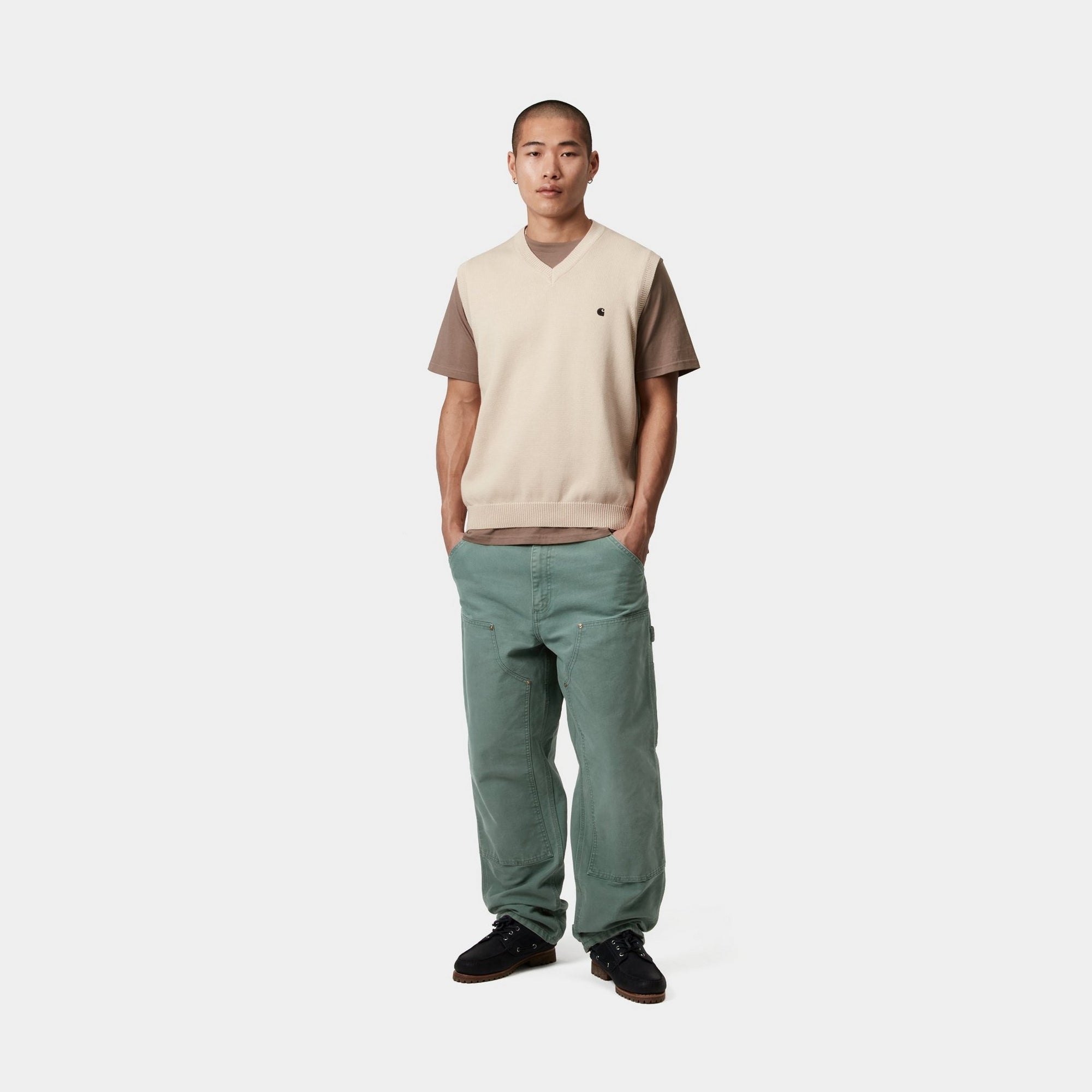 Double Knee Work Pants - Durable Stone Canvas Fabric in Silver Pine Color | Perfect for Construction, Hiking & Outdoor Activities