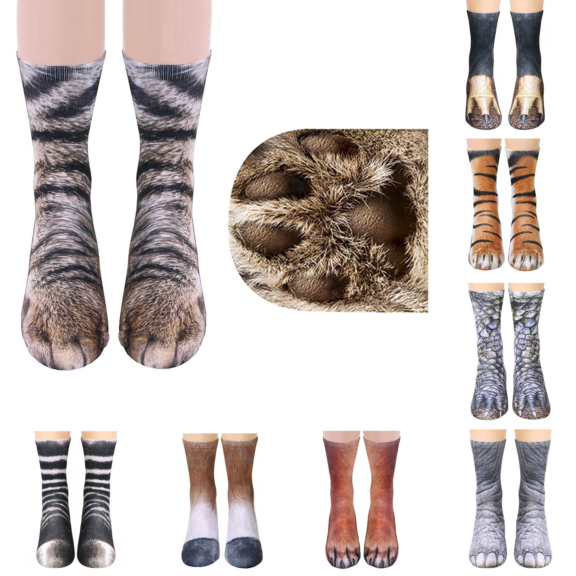 Funny 3D Animal Paw Socks - Cute Cat Tiger Dog Crew Socks for Men & Women | Novelty Gifts for Pet Lovers | Perfect for Cosplay, Halloween Costumes & Funny Gifts