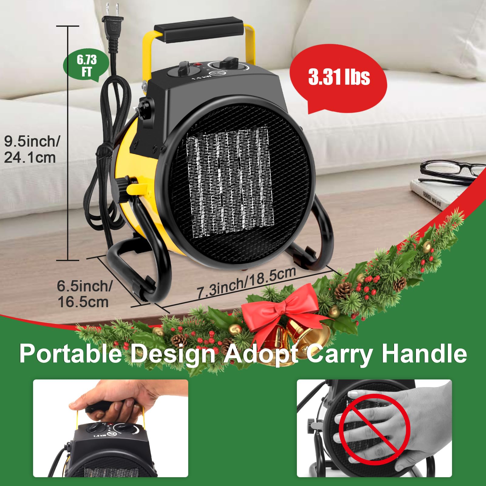1500W Electric Patio Heater with Overheat Protection - 3S Quick Heat, 3 Modes & 90° Tilt Rotation - Portable Space Heater for Greenhouse, Garage, Outdoor Use - Perfect for Winter Nights, Camping & Backyard Gatherings