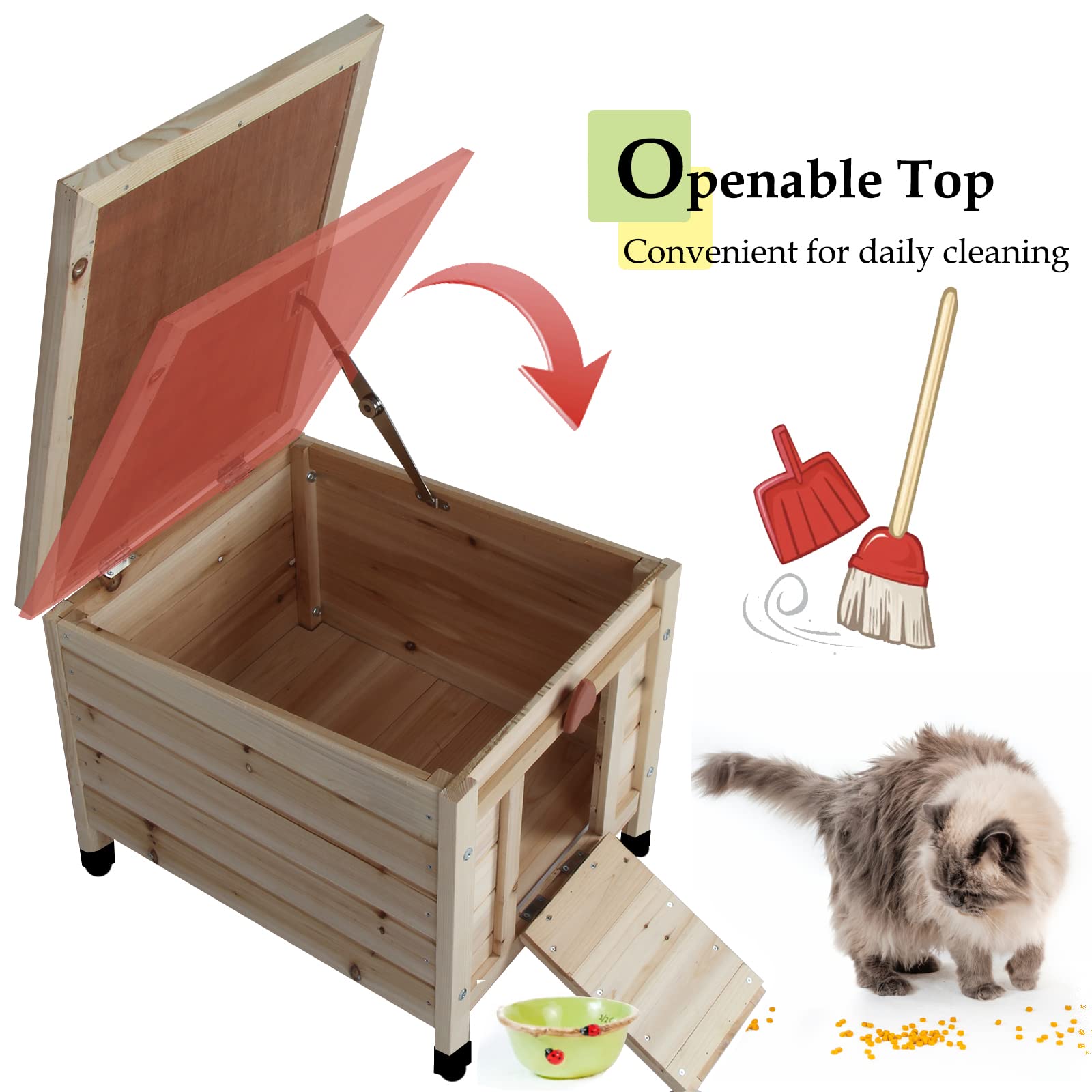 Rockever Weatherproof Outdoor Cat House - Wooden Shelter for Feral Cats & Small Pets, Rabbit Hutch - Beige | Perfect for Backyards, Gardens & All-Weather Protection