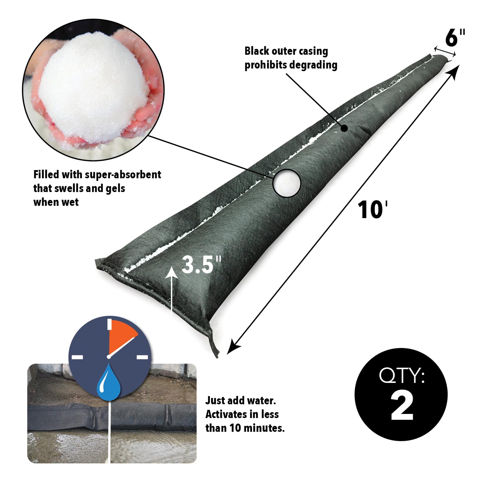 Quick Dam QDPK3 Emergency Flood Pump Kit - 7 Piece Set with Water Pump, Hose & Flood Barriers for Flood Control & Diversion - Ideal for Basements, Garages & Outdoor Flood Protection