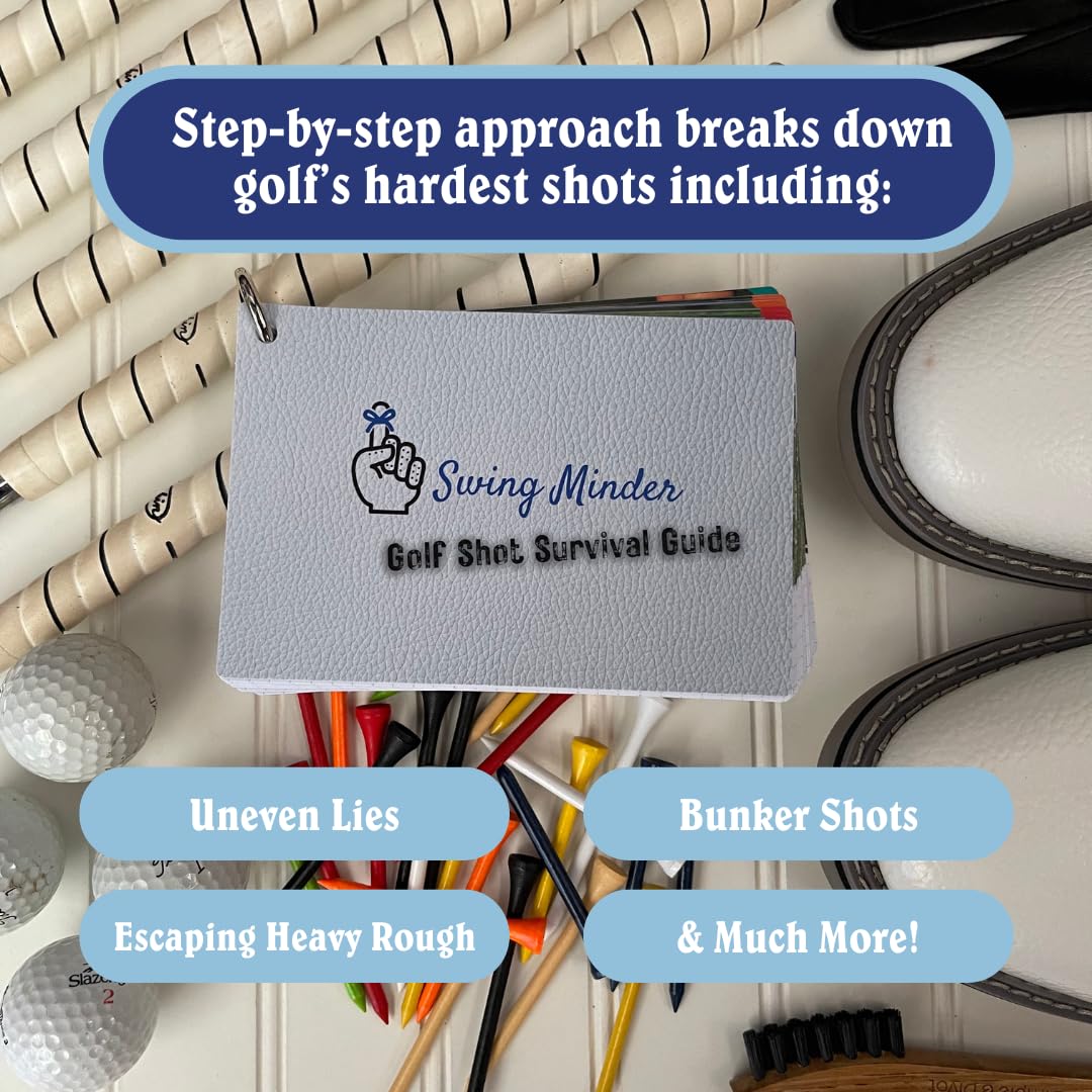 Golf Reference Cards - Pocket Golf Survival Guide & Cheat Sheet | Waterproof PVC Golf Training Cards for Difficult Shots | Clip-on Carabiner for Golf Bag - Perfect for On-Course Practice & Tournament Play