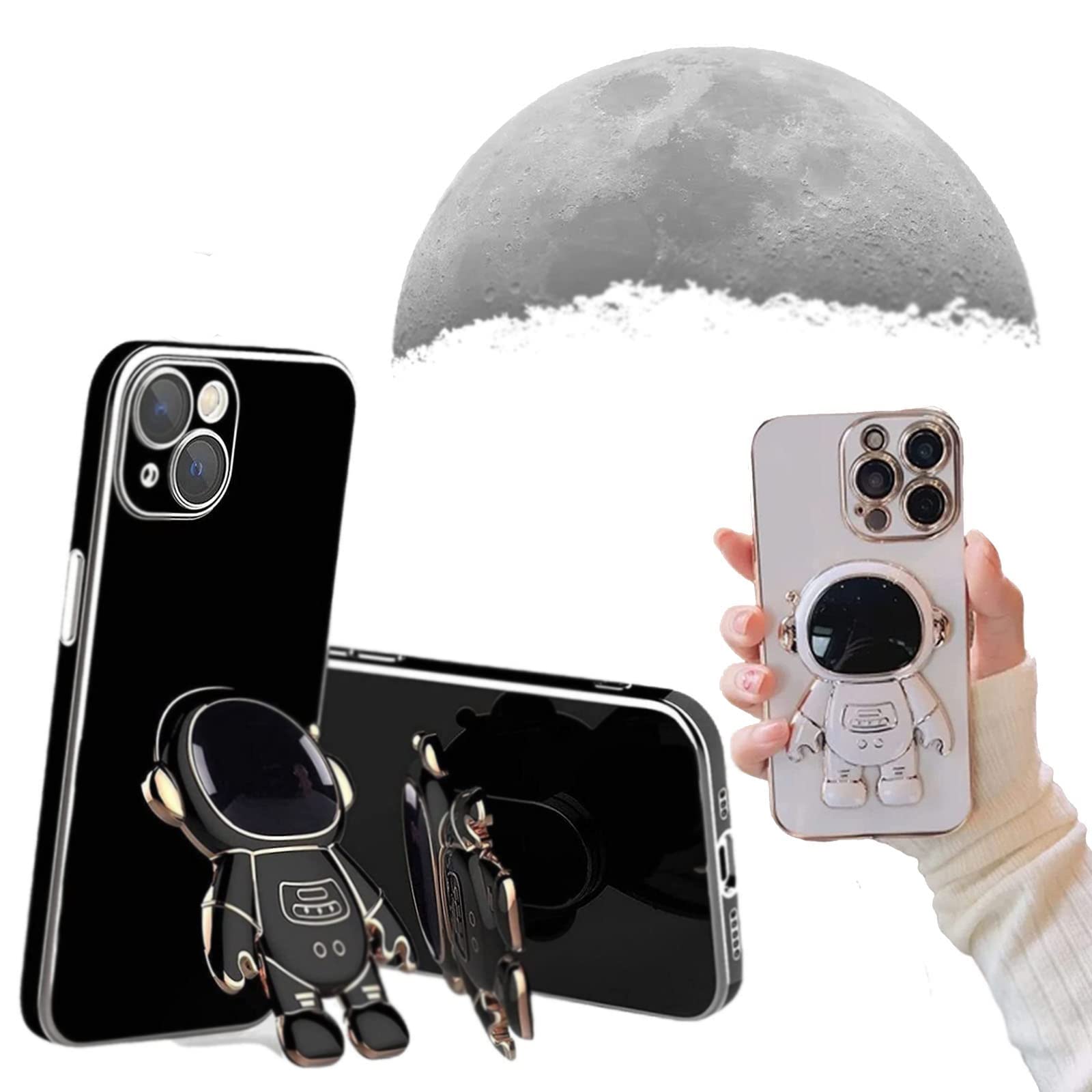 WOHSAO 2022 New 6D Plating Astronaut Phone Case with Stand for iPhone 11/12/13 Pro Max - Protective Cover with Lens Film - Perfect for Gaming, Watching Videos & Hands-Free Calls