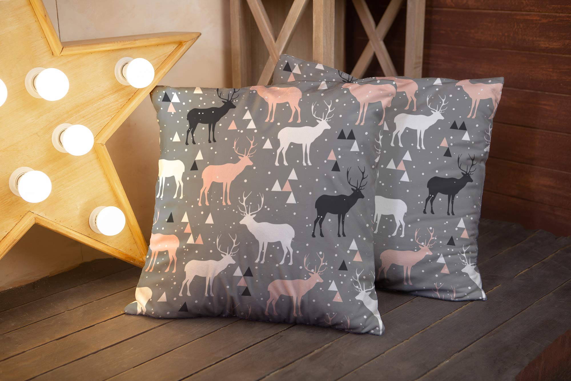 16x16 Christmas Pillow Covers Set of 2 - Holiday Deer Pattern Throw Pillow Covers for Sofa, Bed, Living Room Decor | Perfect for Christmas Home Decor & Seasonal Gift