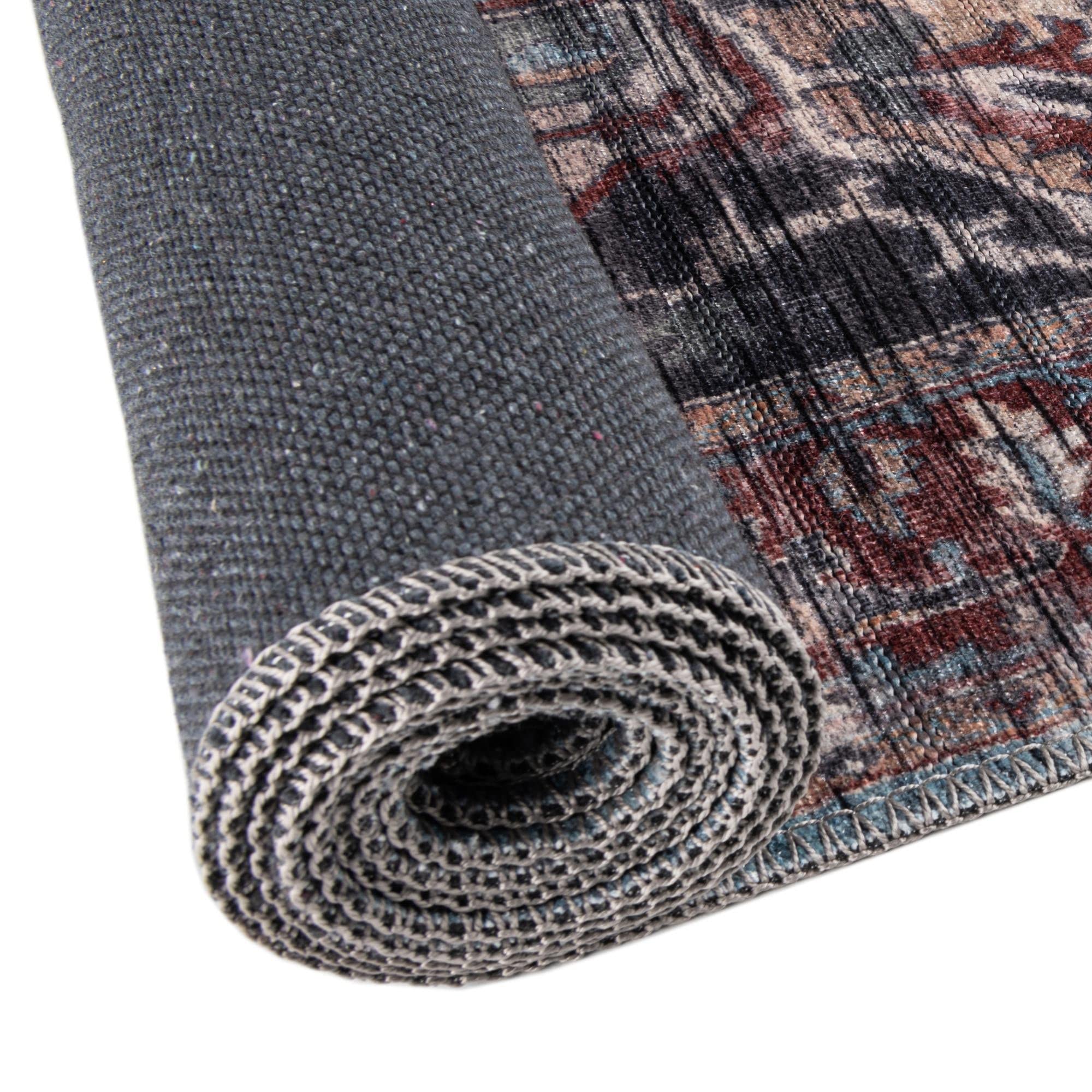 Washable Blue Low-Pile Rug 5' x 8' Oval - Maahru Collection by Rugs.com | Soft & Durable for Living Room, Dining Room, Open Floor Plan | Easy Clean Home Decor for High Traffic Areas