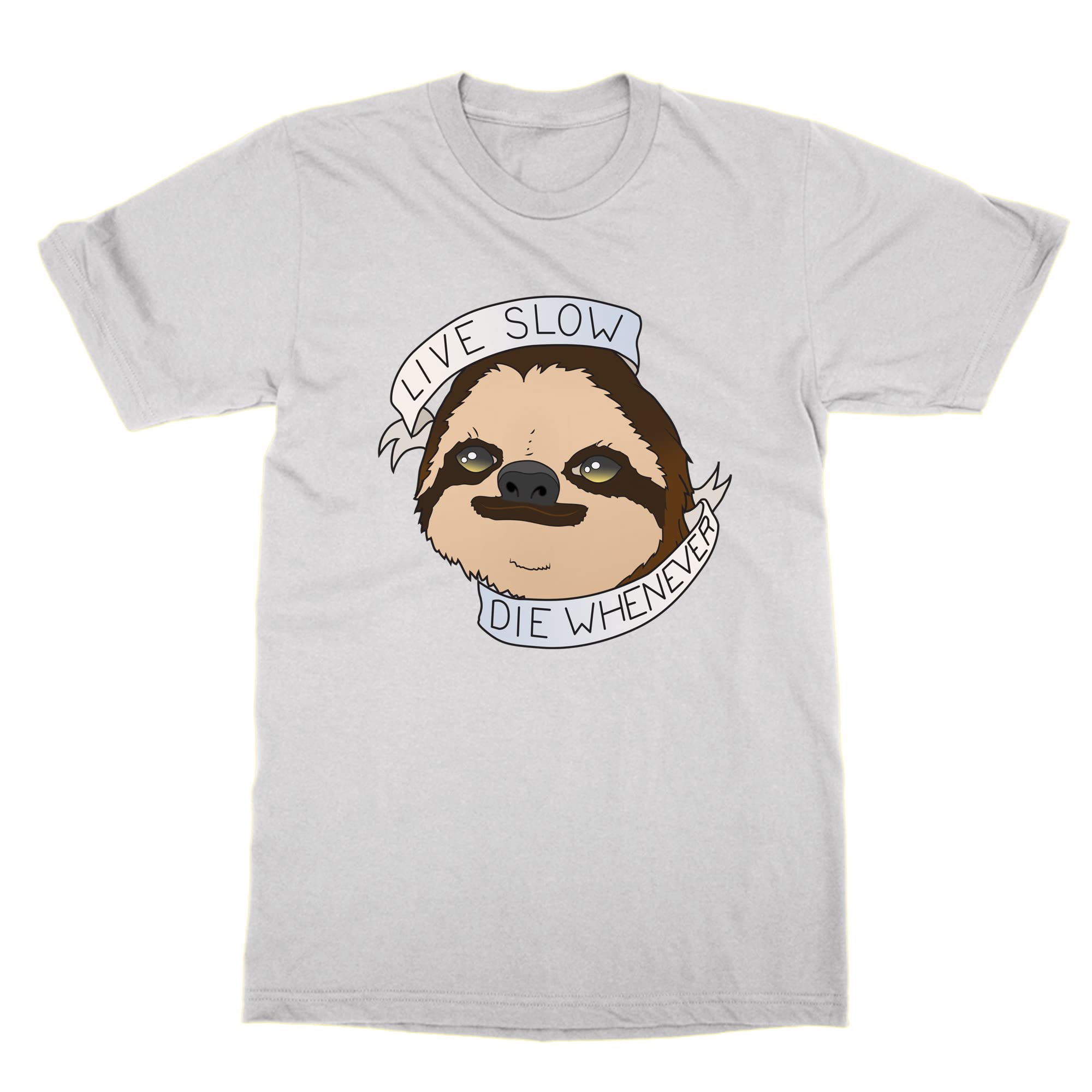 Funny Sloth Live Slow Die Whenever Graphic T-Shirt - White, 5X-Large - Perfect for Casual Wear, Animal Lovers & Relaxed Lifestyle