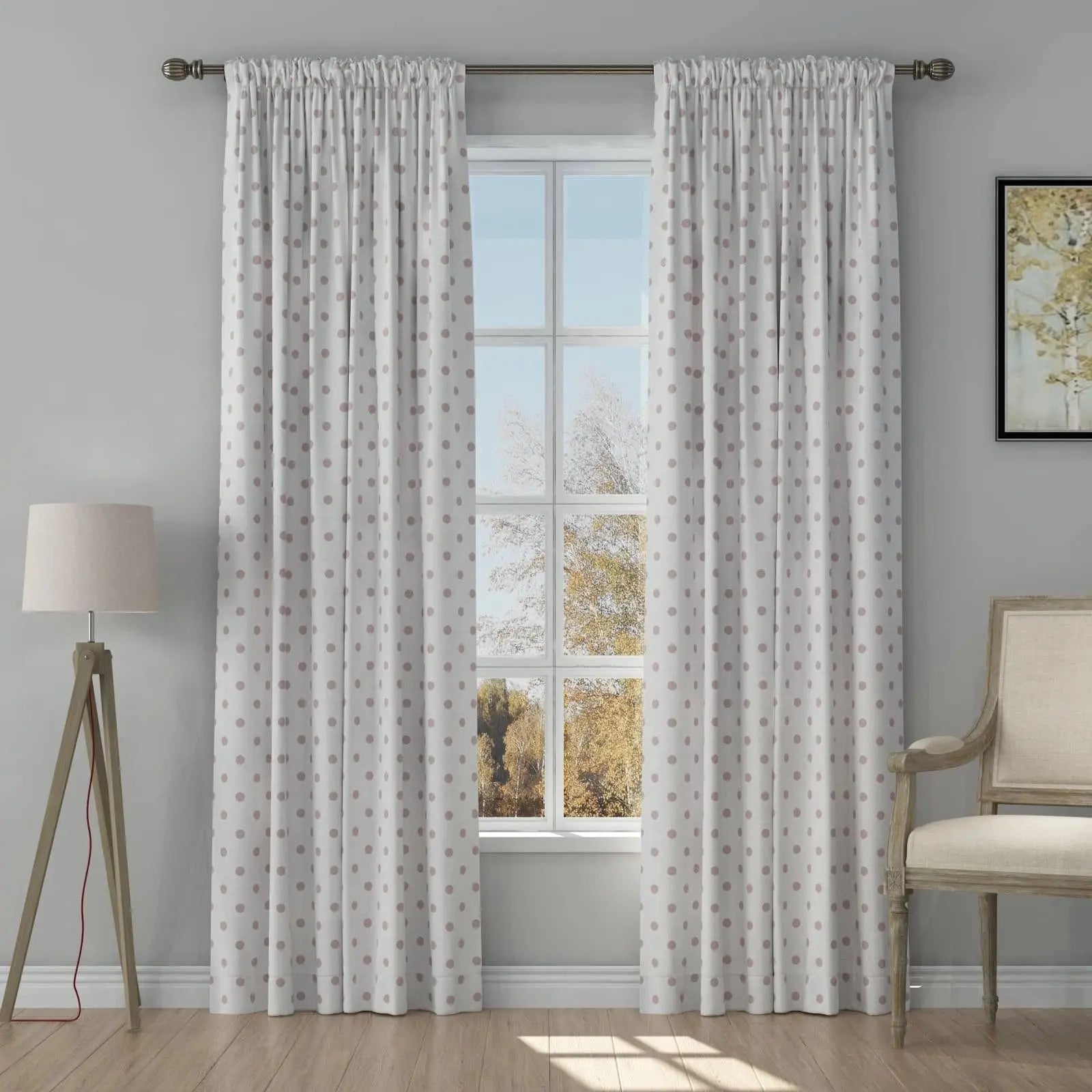 Stefana Silver Print Linen Curtains - Soft Top Blackout Drapes for Living Room & Bedroom Window Treatments