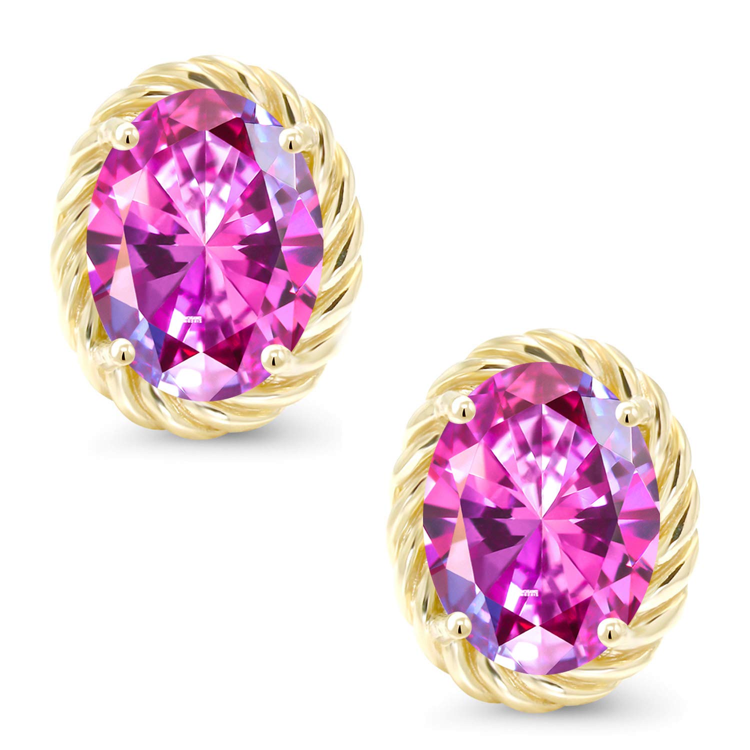 14K Yellow Gold Twist Stud Earrings for Women & Men with Oval Fancy Purple Zirconia - Elegant Jewelry Gift for Anniversary, Birthday & Special Occasions