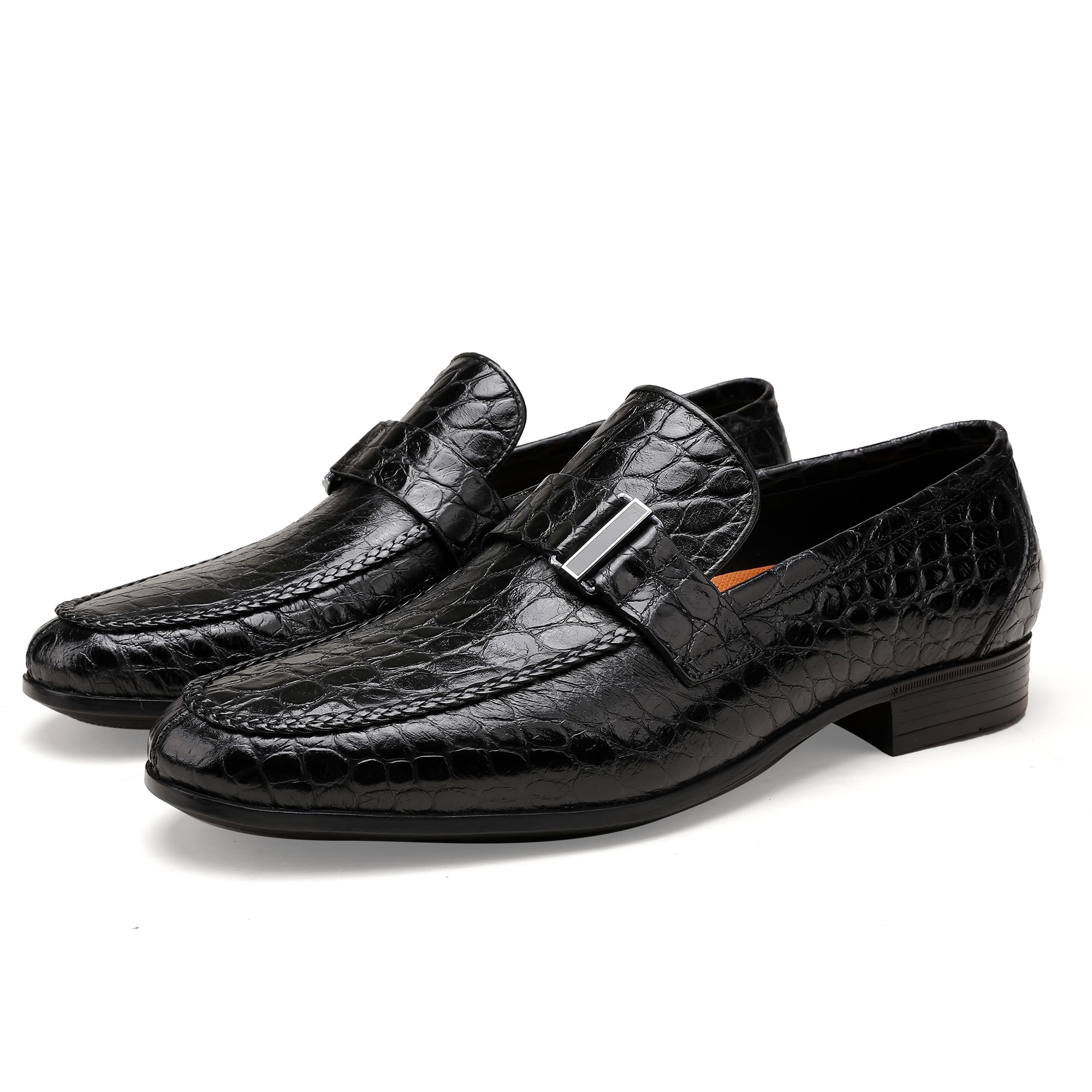 Premium Men's Dress Shoes - Classic Alligator Print Business Leather Slip-On Loafers | Formal Office Wear & Wedding Attire for Gentlemen