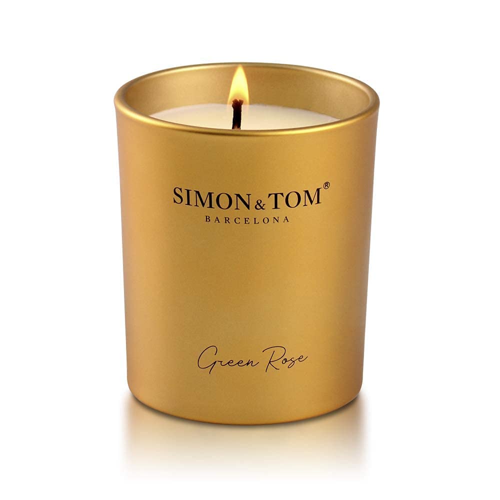 Simon & Tom Highly Scented Premium Green Rose Soy Wax Candle - 10oz, 100-Hour Burn Time, Natural Organic Aromatherapy Candle in Glass Jar with Matte Gold Gift Box - Perfect for Home, Office, Spa, Meditation & Romantic Gifts