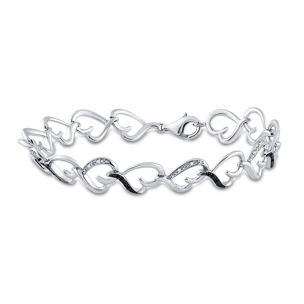 Dazzlingrock Sterling Silver Women's Round Black Diamond Heart Bracelet - 1/10 CTTW, Elegant Gift for Valentine's Day, Anniversary & Special Occasions
