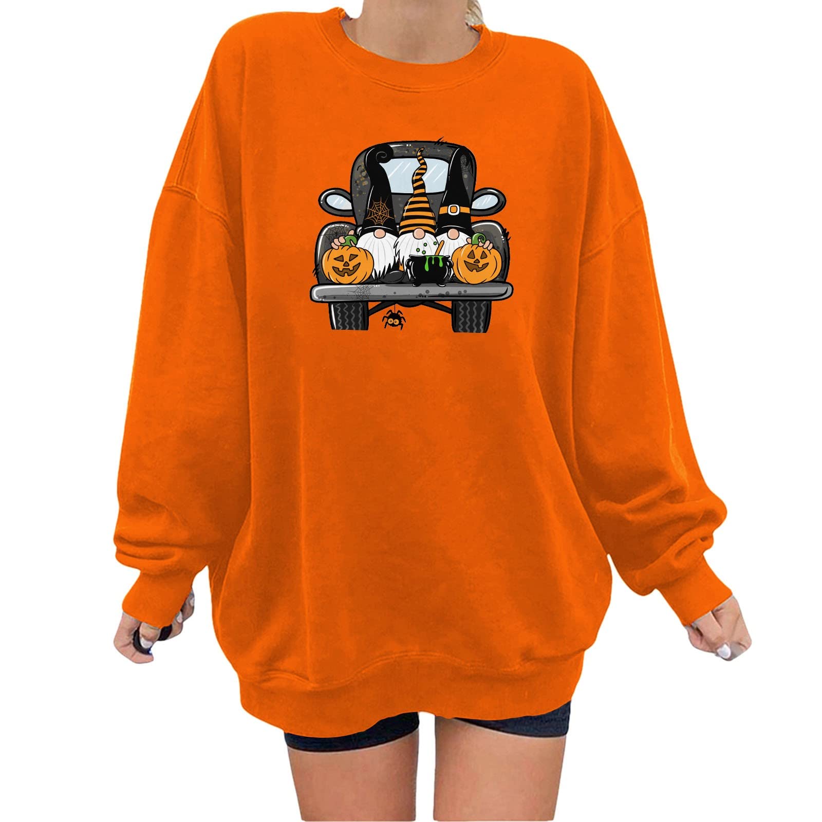 Women's Plus Size Halloween Hoodie Dress - Fun Graphic Print Round Neck Long Sleeve Pullover | Cozy Lounge Wear & Costume Party Outfit