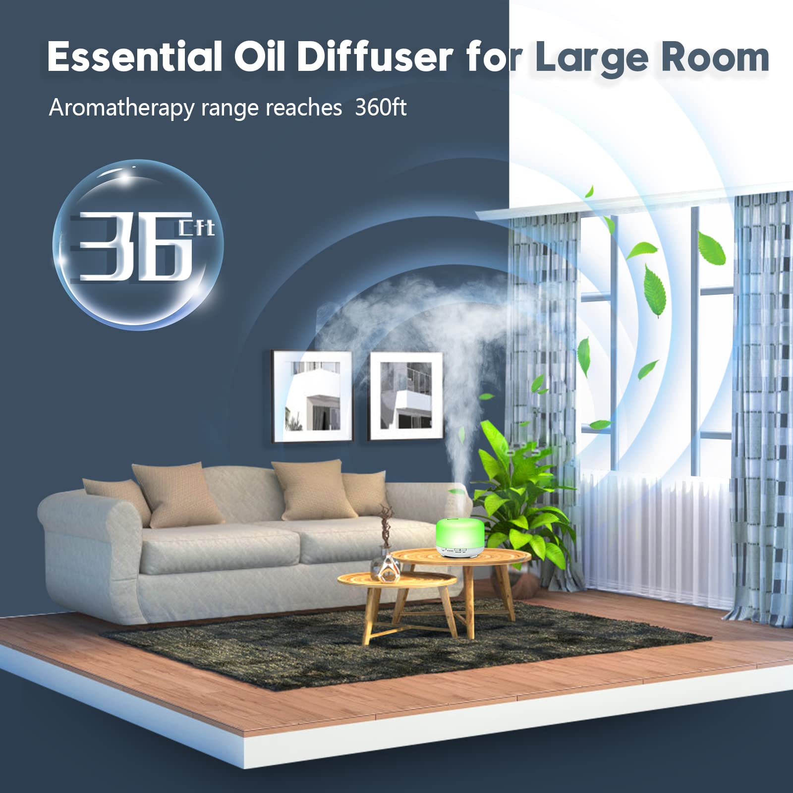 Yikubee 500ml Aromatherapy Essential Oil Diffuser with Remote - Large Room Cool Mist Humidifier for Home, Bedroom, Office | Perfect for Relaxation, Yoga, and Spa