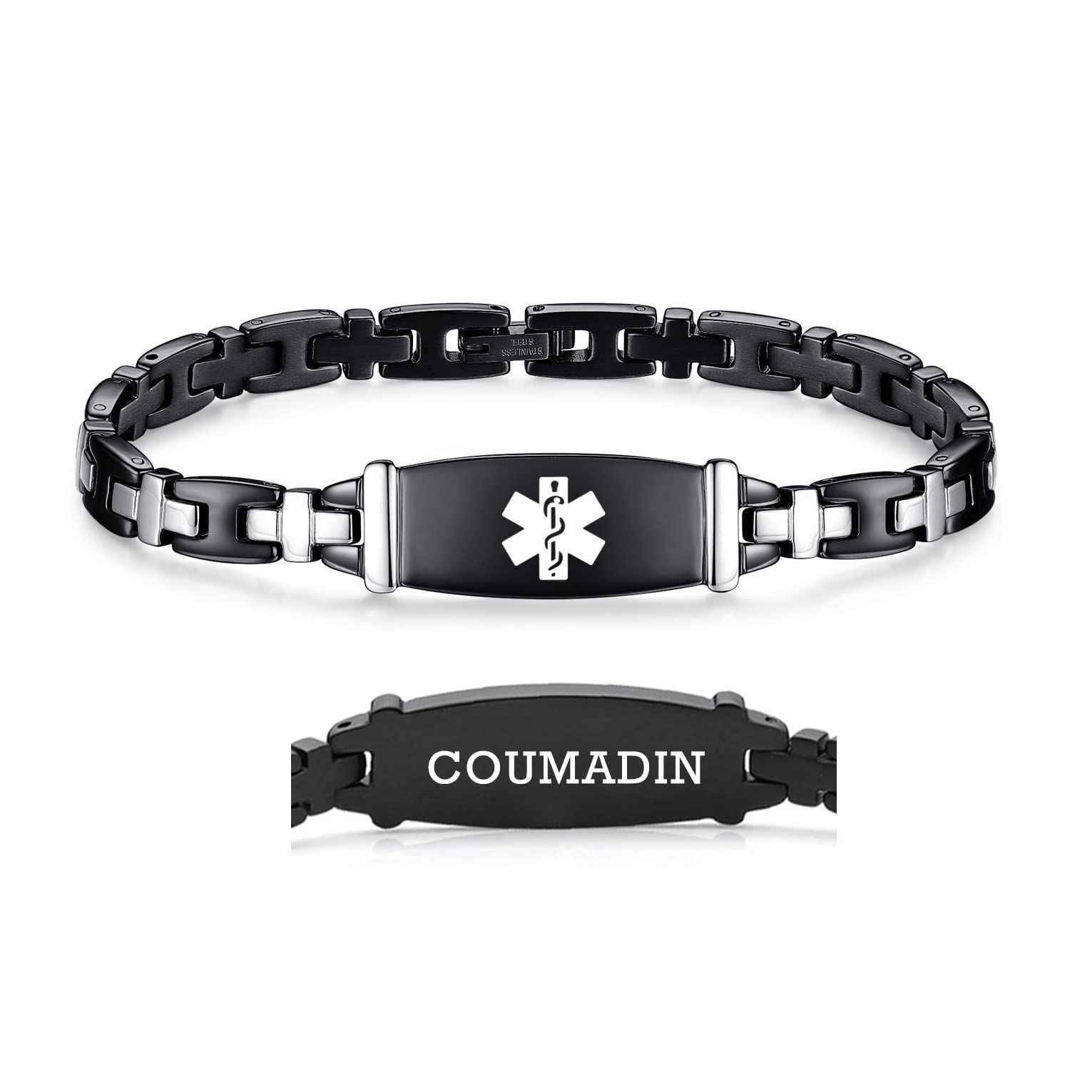 LinnaLove Medical Alert Bracelet for Women - Stainless Steel Emergency ID Bracelet with Adjustable 7.5