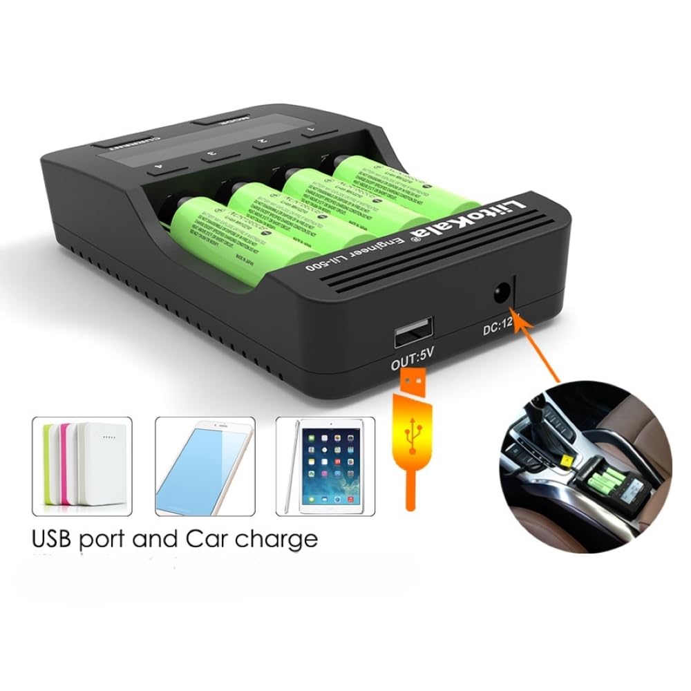 LiitoKala Lii-500 Smart Universal Battery Charger with LCD Display - Compatible with 18650, 26650, AA, AAA Batteries - Capacity Testing & Touch Button - Perfect for Home, Office, and Travel Use