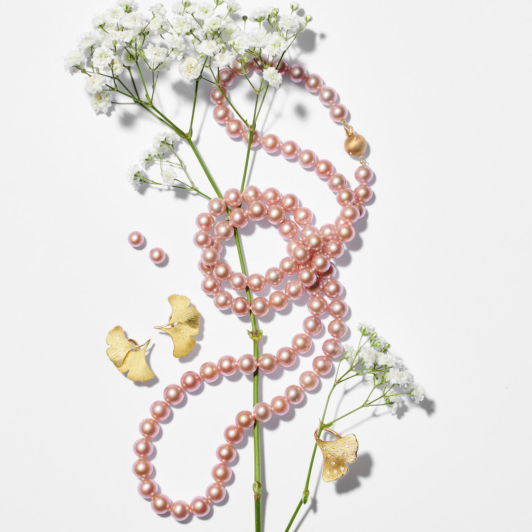 Elegant Pink Pearl & Gold Long Necklace for Women - Perfect for Weddings, Parties & Special Occasions | Dainty Layering Jewelry Gift