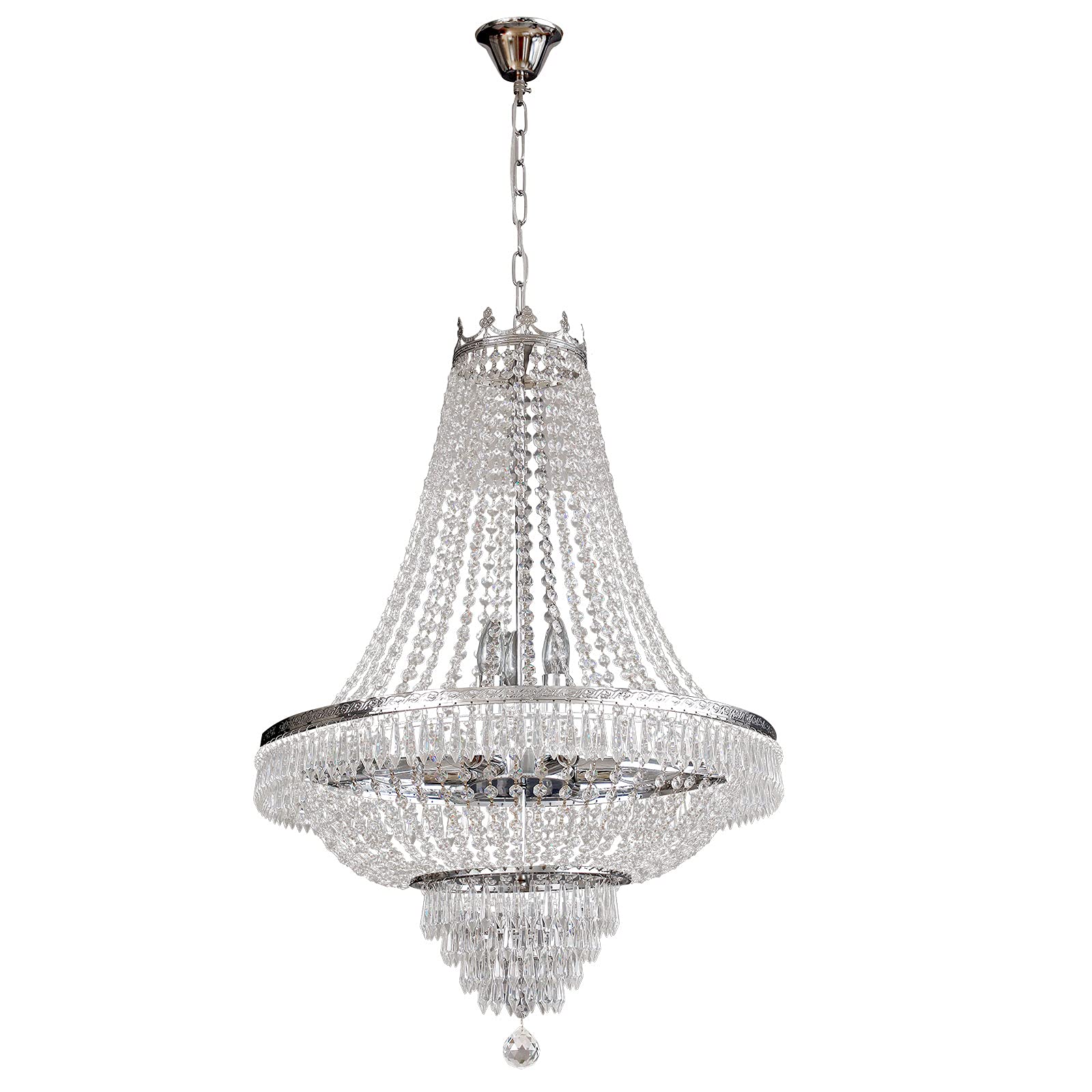 French Empire Crystal Chandelier - Modern Luxury 9-Light Waterfall Ceiling Light for Bedroom, Living Room, Foyer & Dining Room | Elegant Lighting Fixture for Home Decor, Weddings & Luxury Interiors
